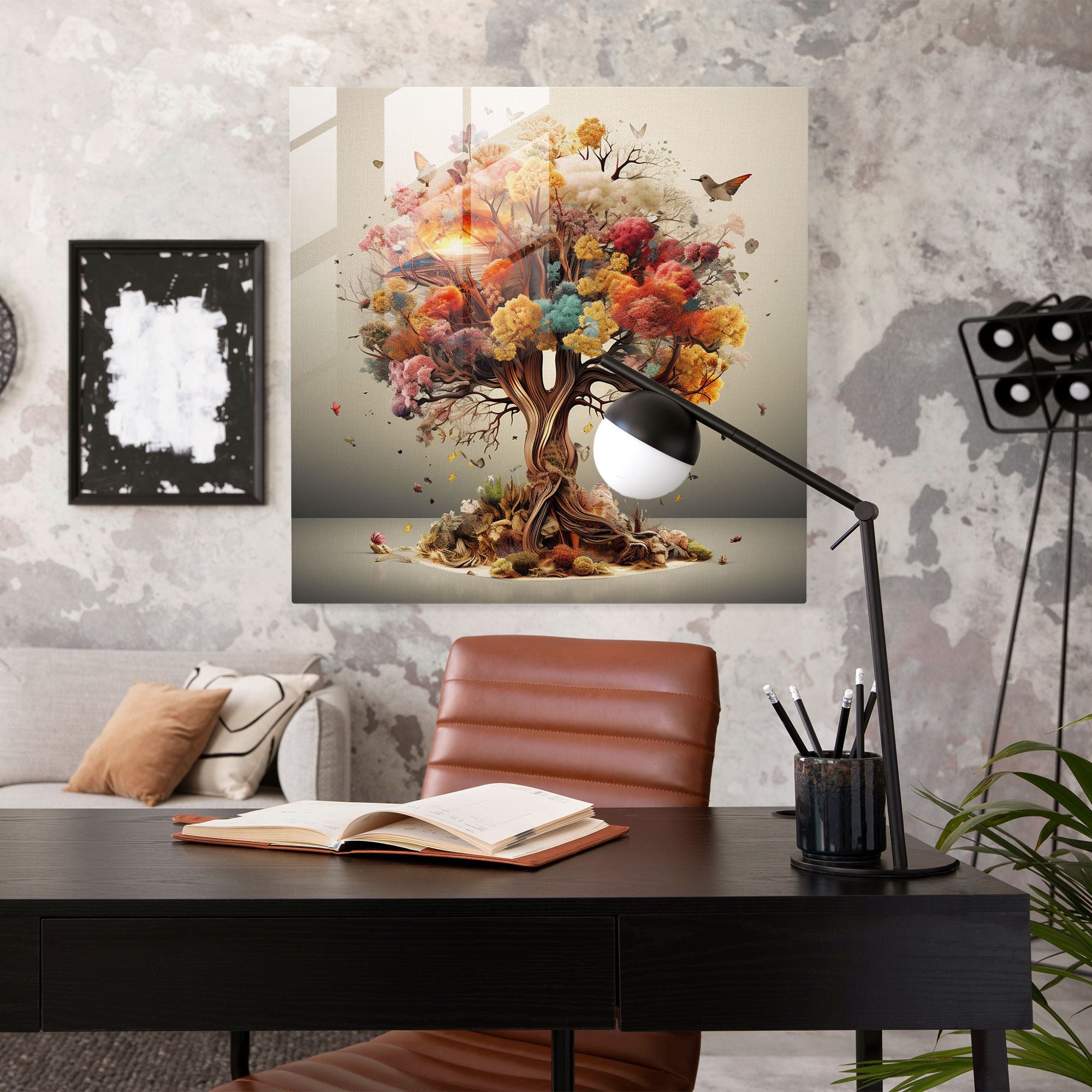 Sürreal Füzyon Hayat Ağacı Cam Tablo - Hayat Ağacı Cam Duvar Sanatı Modern Sanat