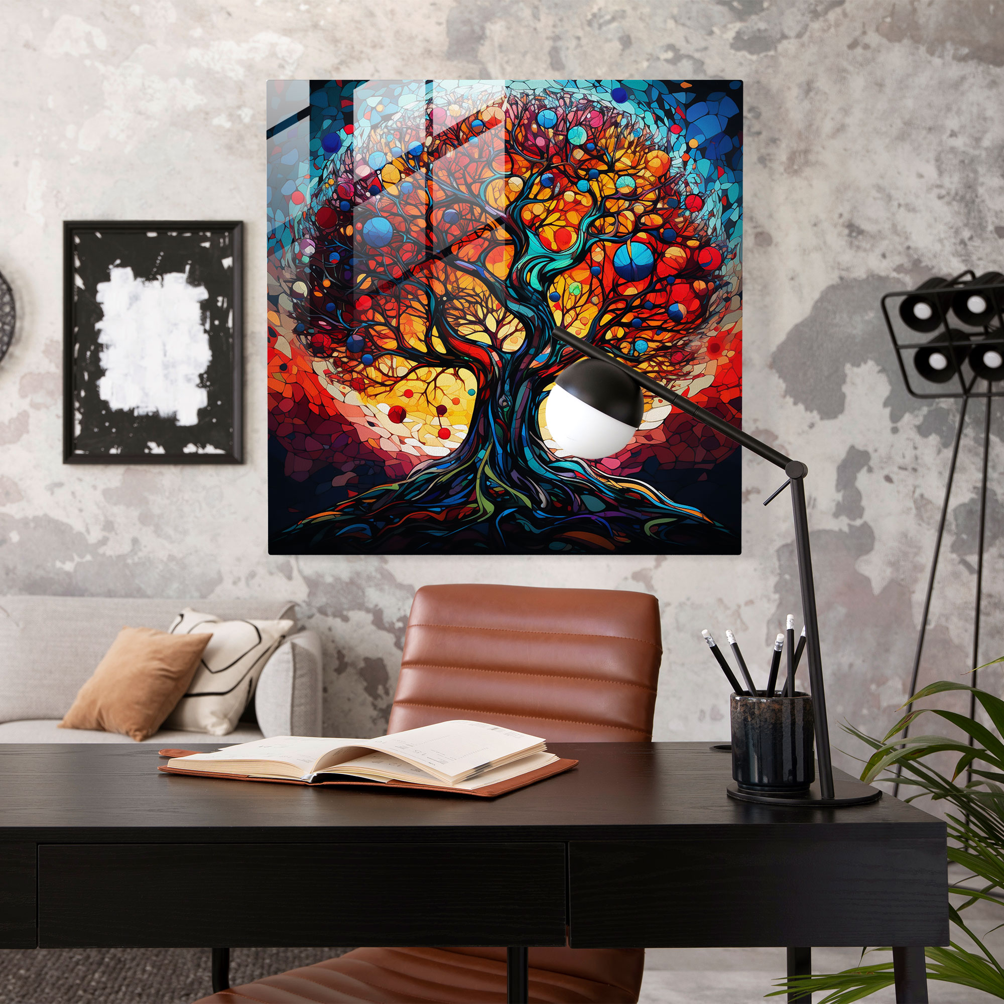 Modern Glass Tree Of Life Print - Tree Of Life, Contrasting Colors, Abstract, Glass Print