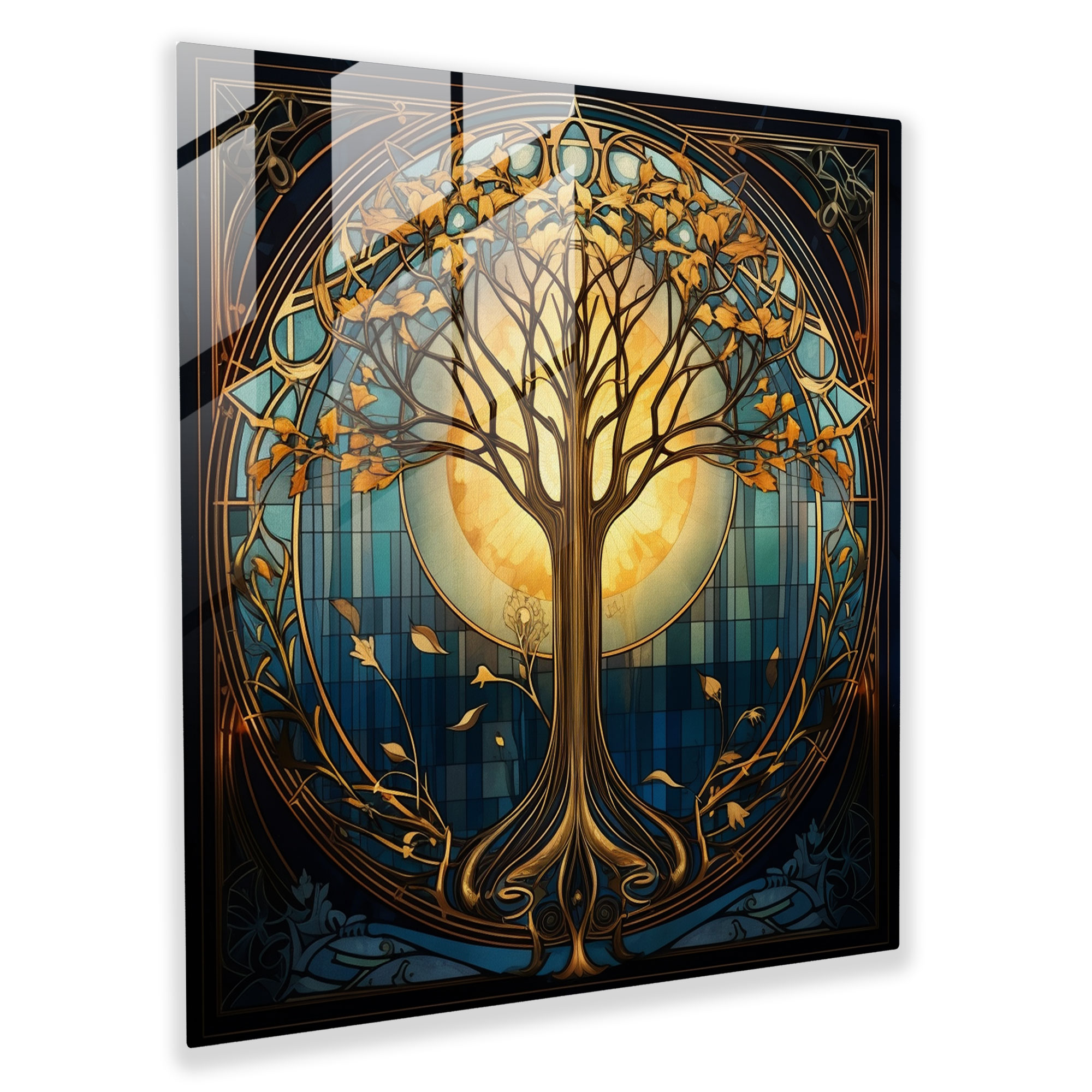 Art Deco Glass Tree Of Life Wall Art - Tree Of Life, Geometric Patterns, Modern Art, Wall Decoration