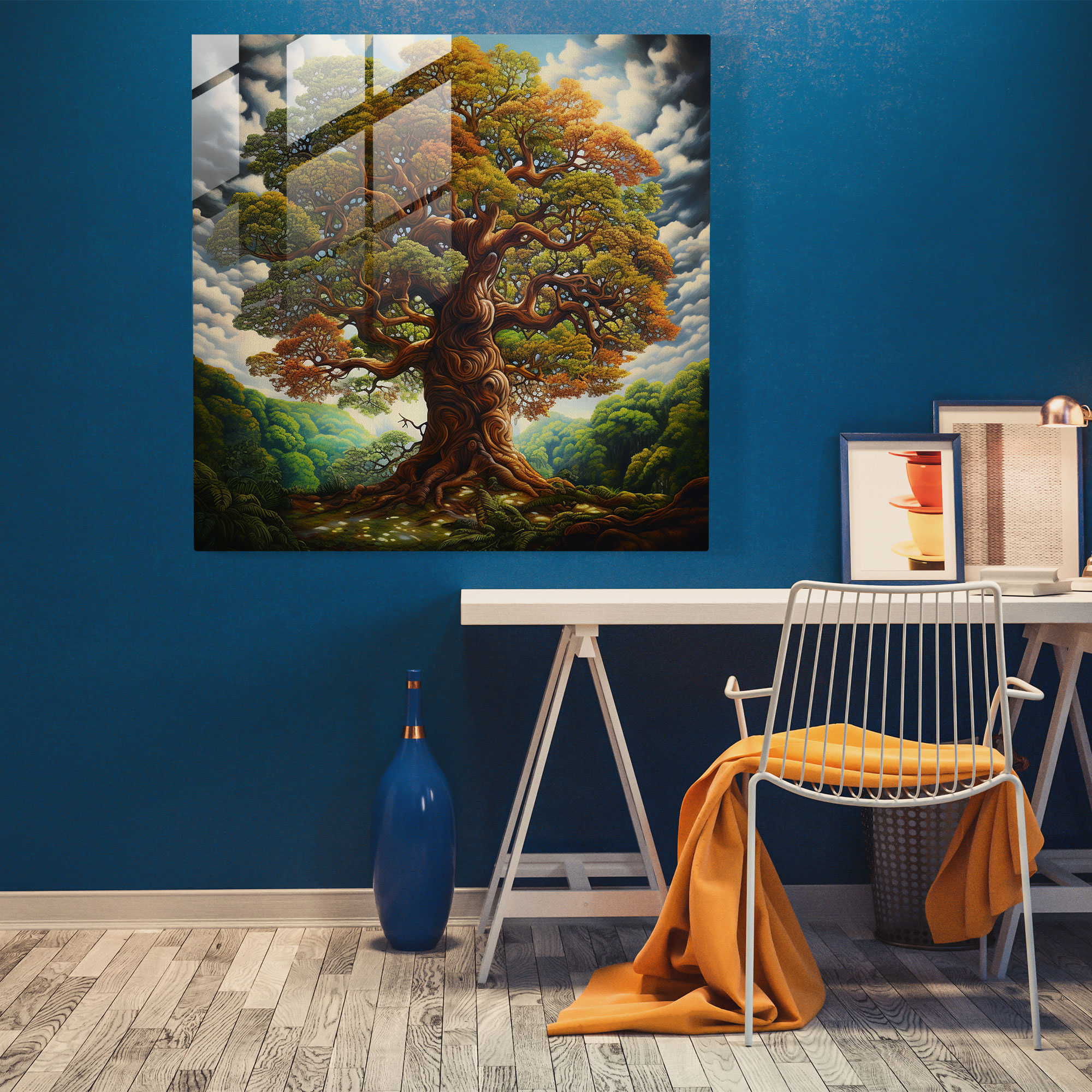 Gerçekçi Hayat Ağacı Cam Tablo - Hayat Ağacı Yağlı Boya Modern Sanat