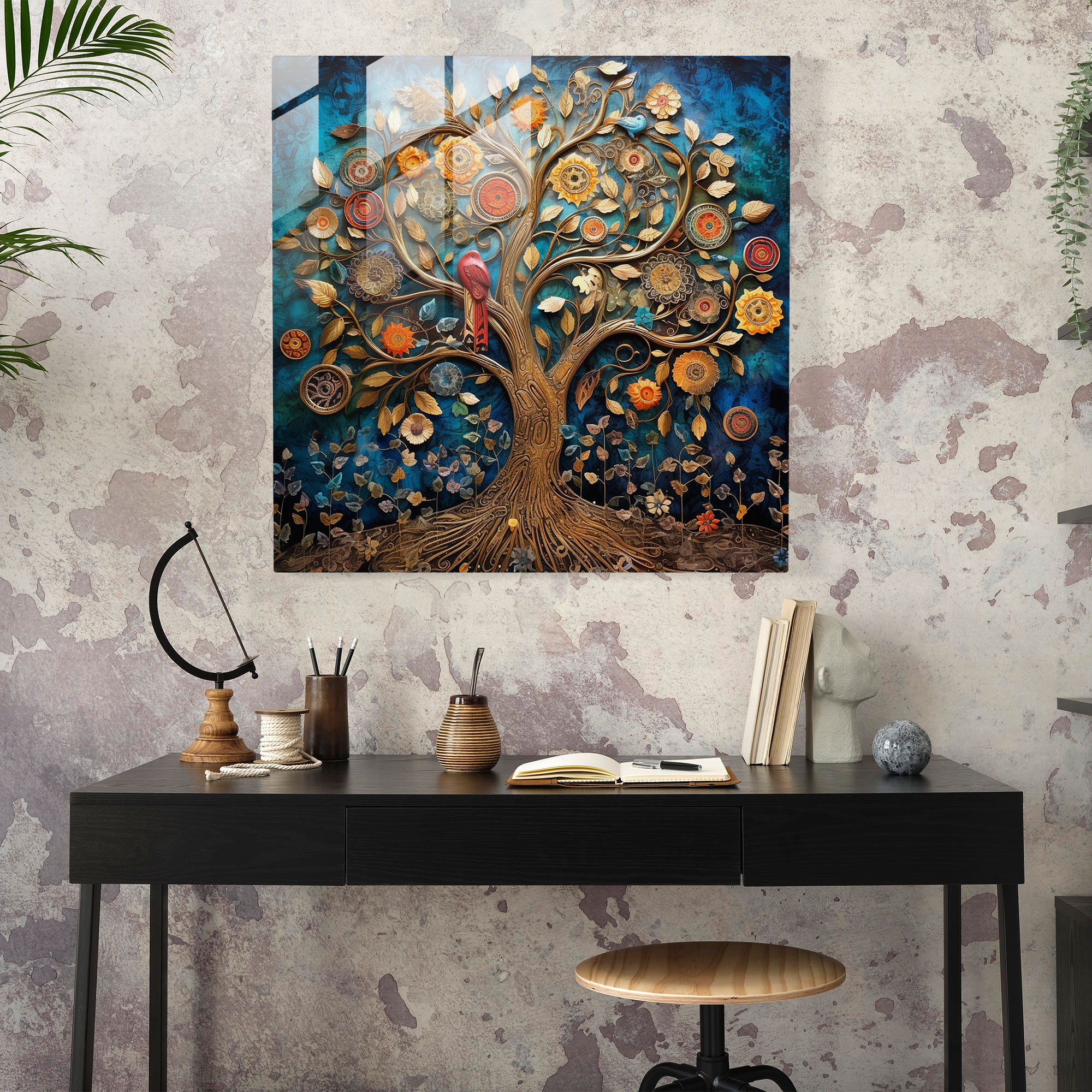 Whimsical Tree Of Life Glass Print - Tree Of Life, Mixed Media, Tree Of Life, Whimsical