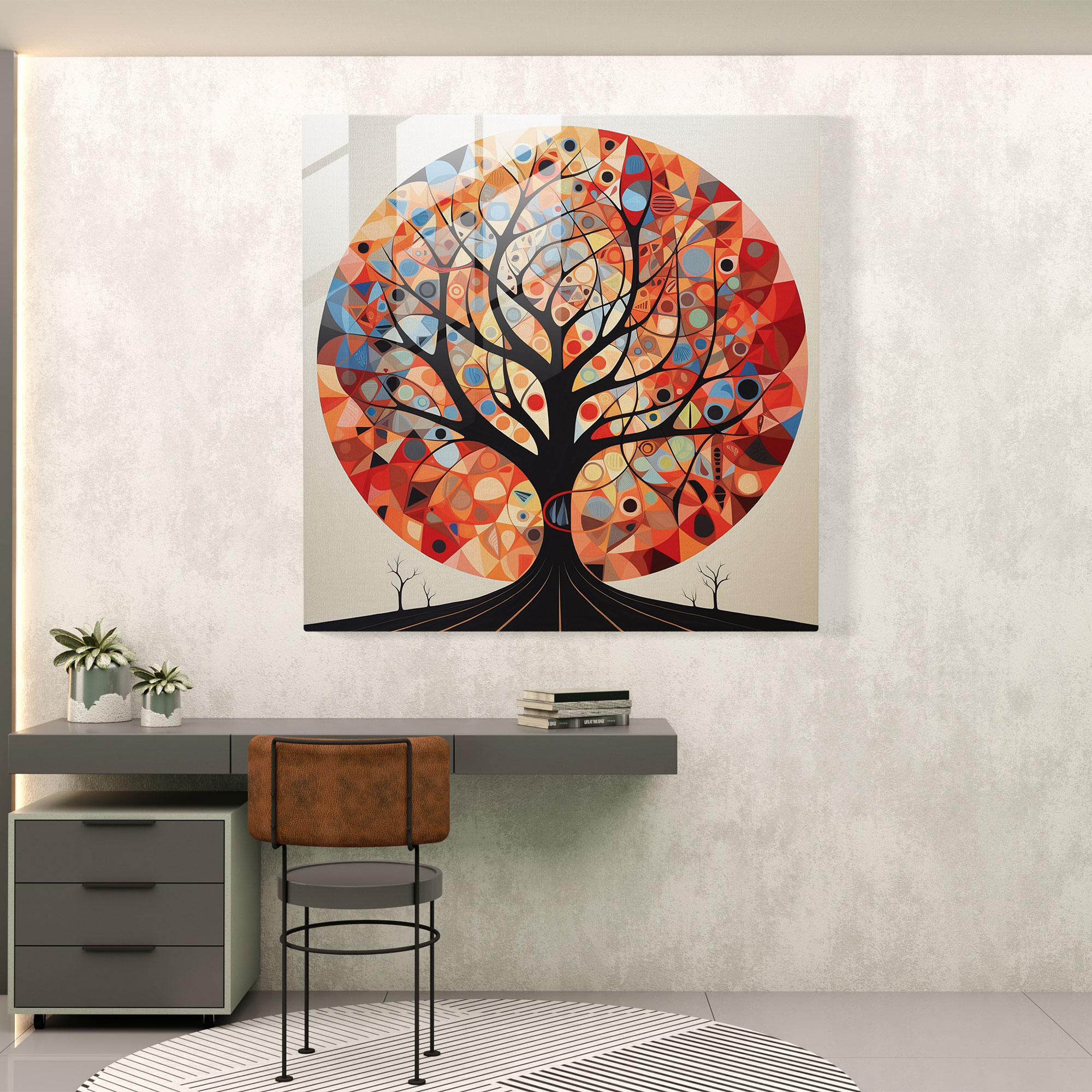 Tree Of Life Wall Decoration - Geometric Design Canvas Print - Tree Of Life, Canvas Wall Art, Monochromatic Color Scheme, Tree Of Life