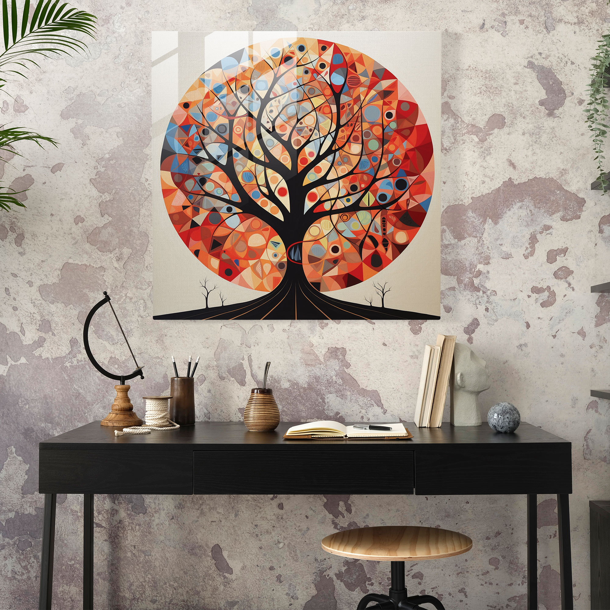 Tree Of Life Wall Decoration - Geometric Design Canvas Print - Tree Of Life, Canvas Wall Art, Monochromatic Color Scheme, Tree Of Life