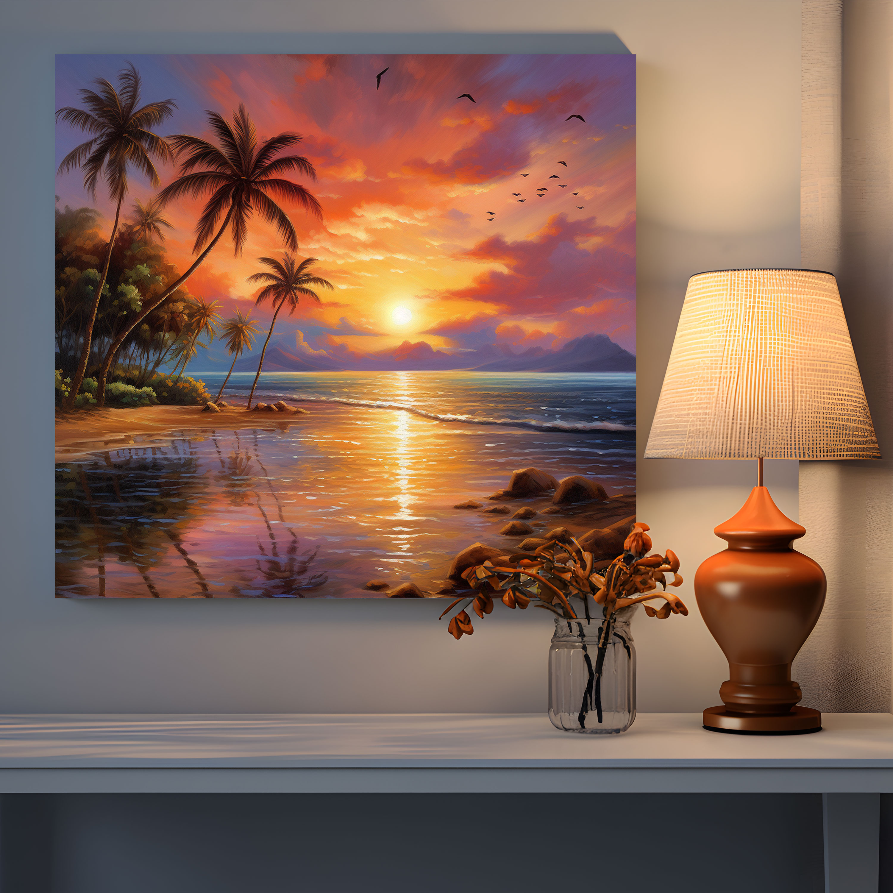 Tropisches Sonnenuntergang Wandbild - Tropisch Leinwandbild Wohnkultur
