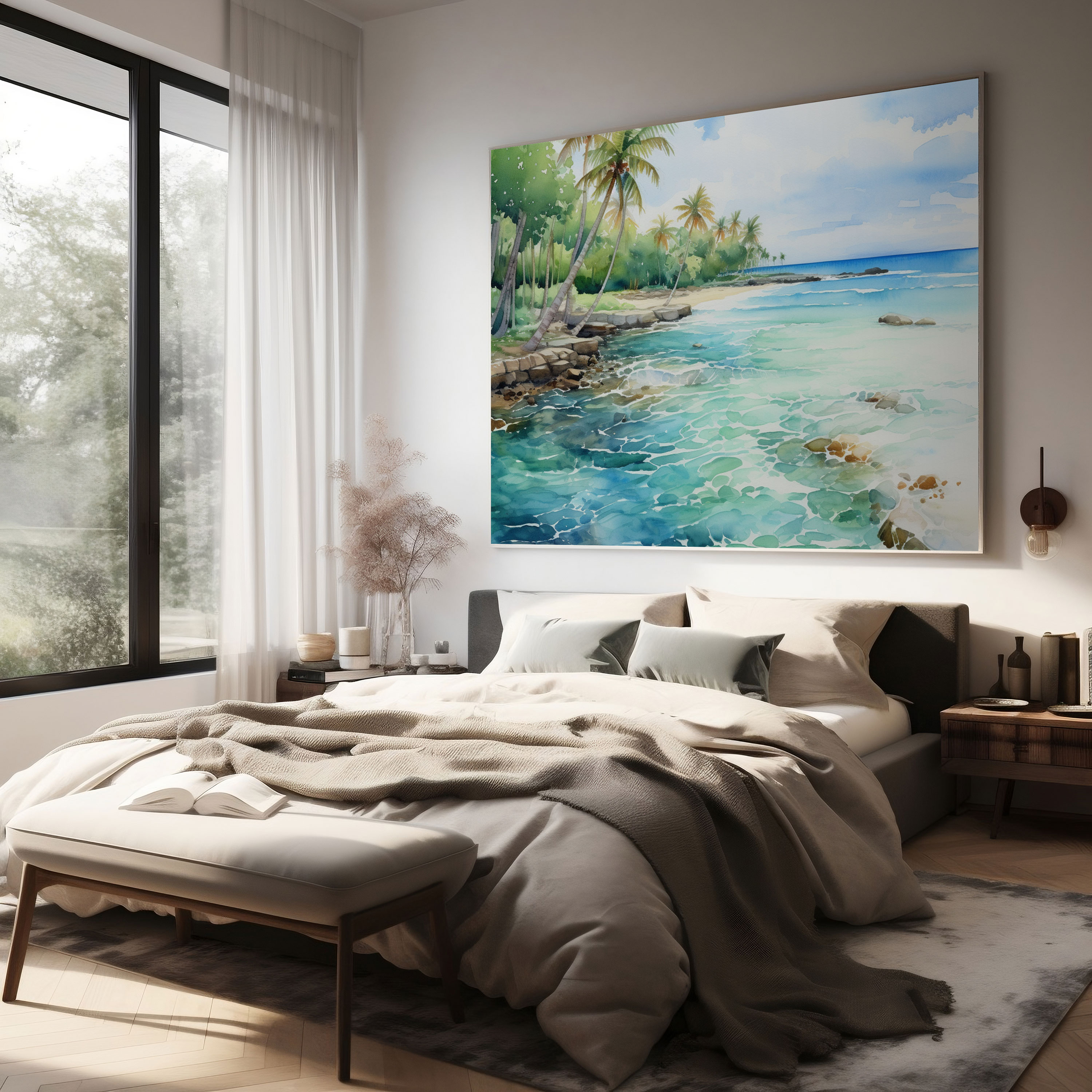 Tropical Paradise Canvas Print - Tropical, Watercolor Painting, Turquoise Waters, Tropical