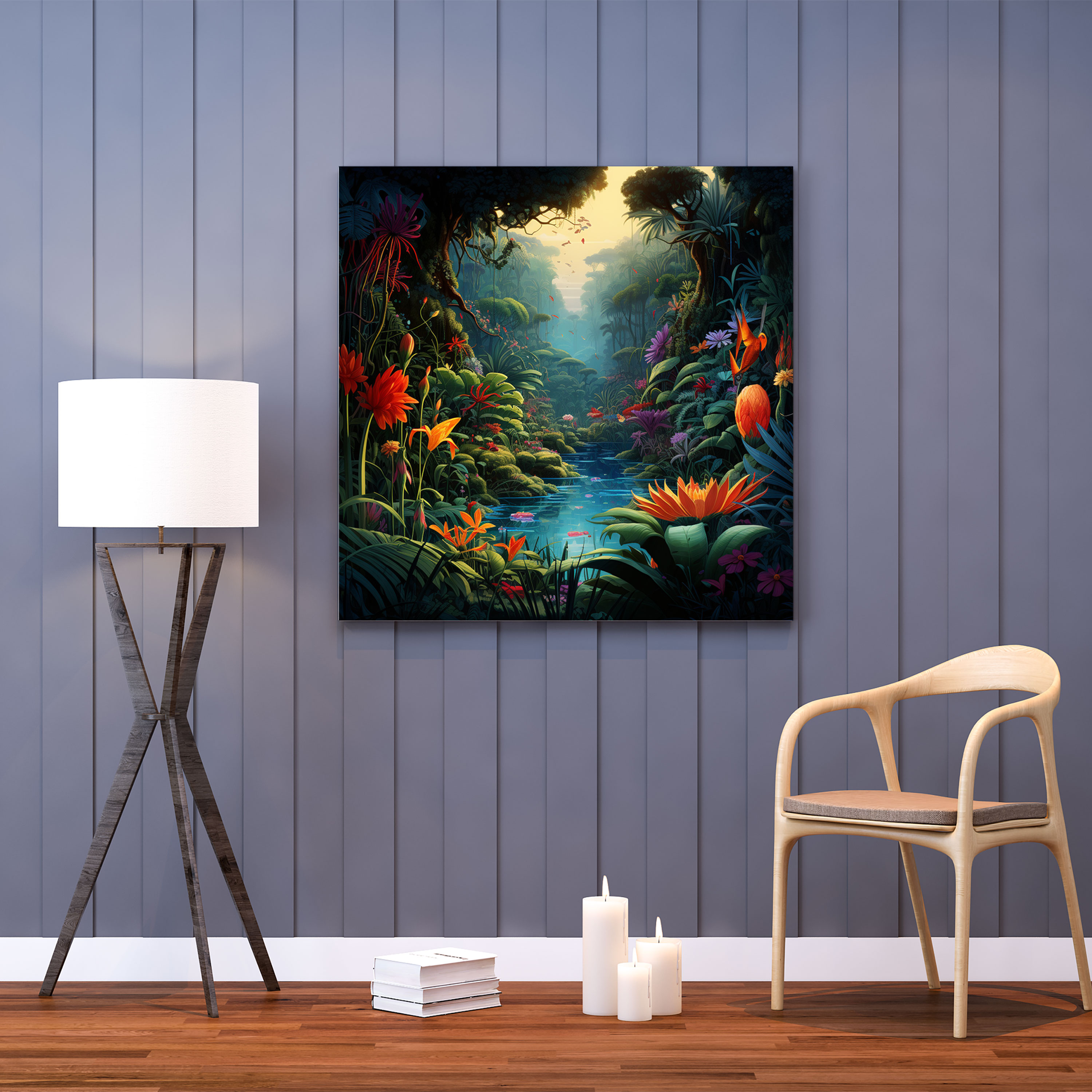 Tropischer Dschungel Wandkunst - Pflanzen Digitale Illustration Leinwandbild