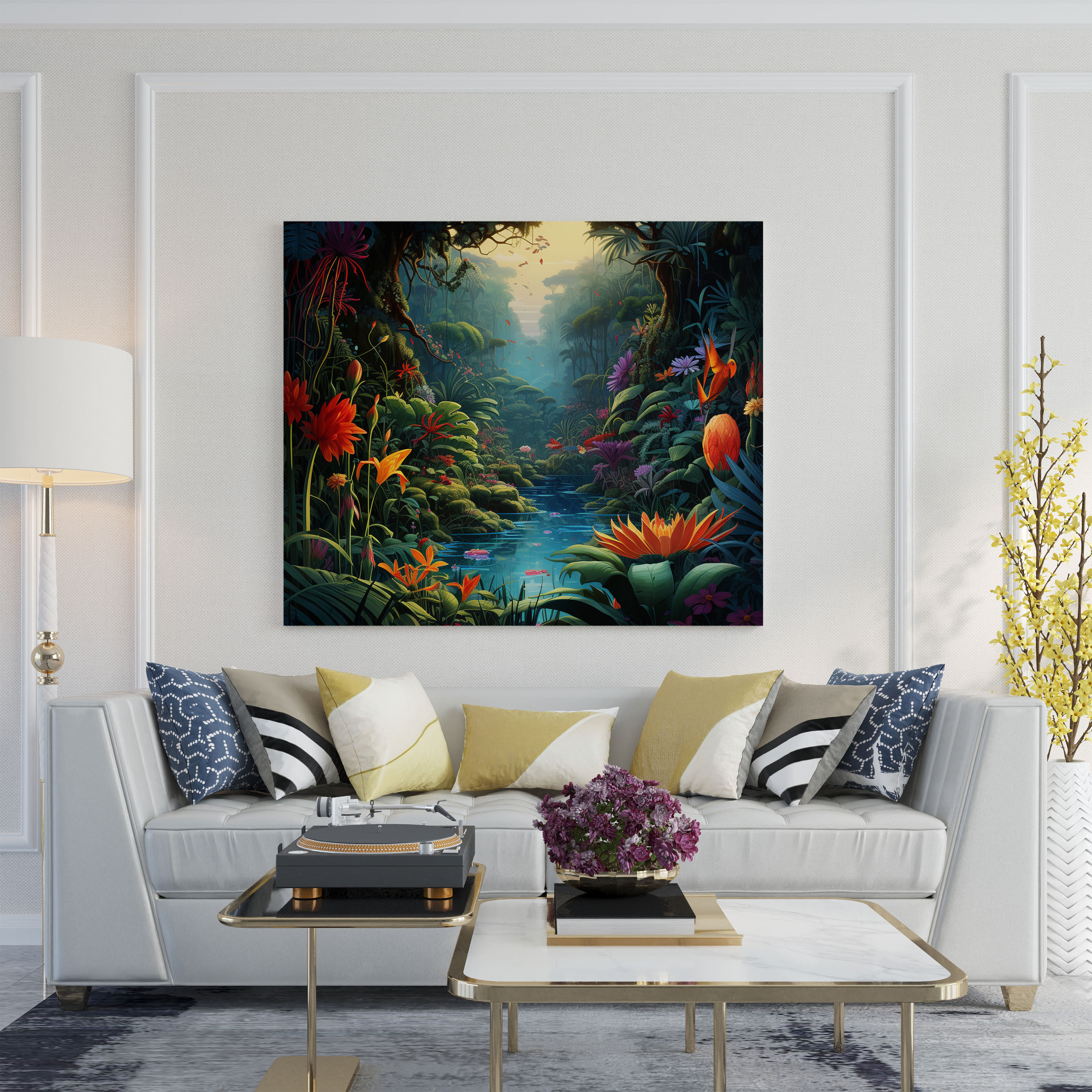 Tropischer Dschungel Wandkunst - Pflanzen Digitale Illustration Leinwandbild