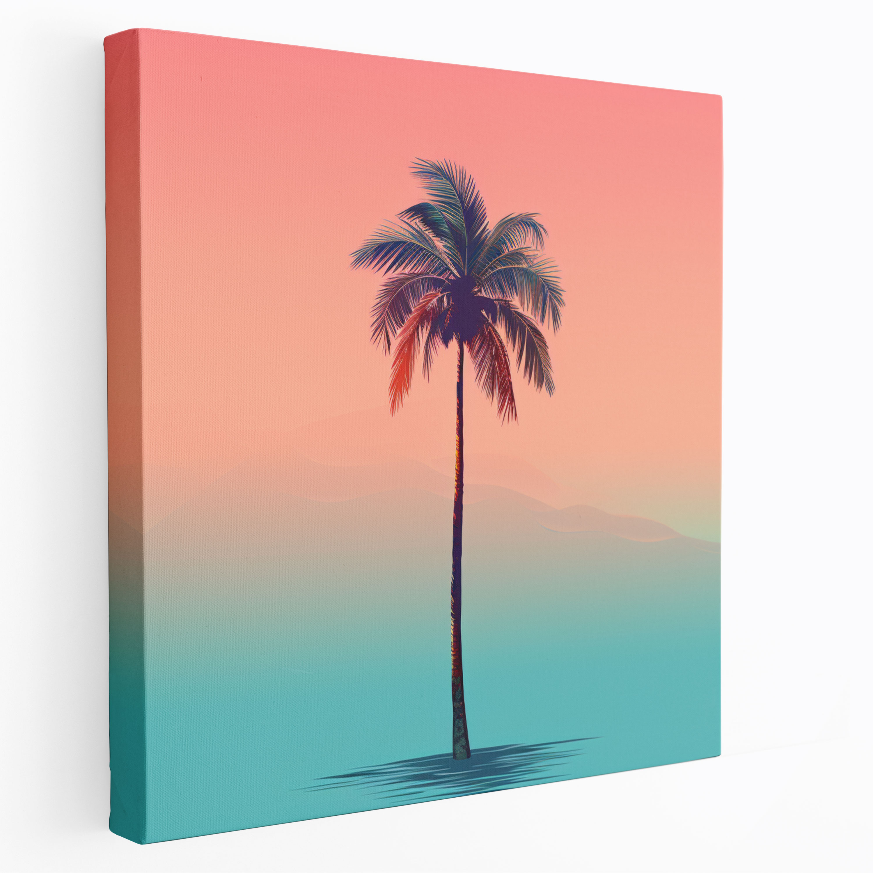 Minimalist Palm Tree Canvas Print - Tropical, Canvas Wall Art, Colorful Gradient Background, Home Decoration