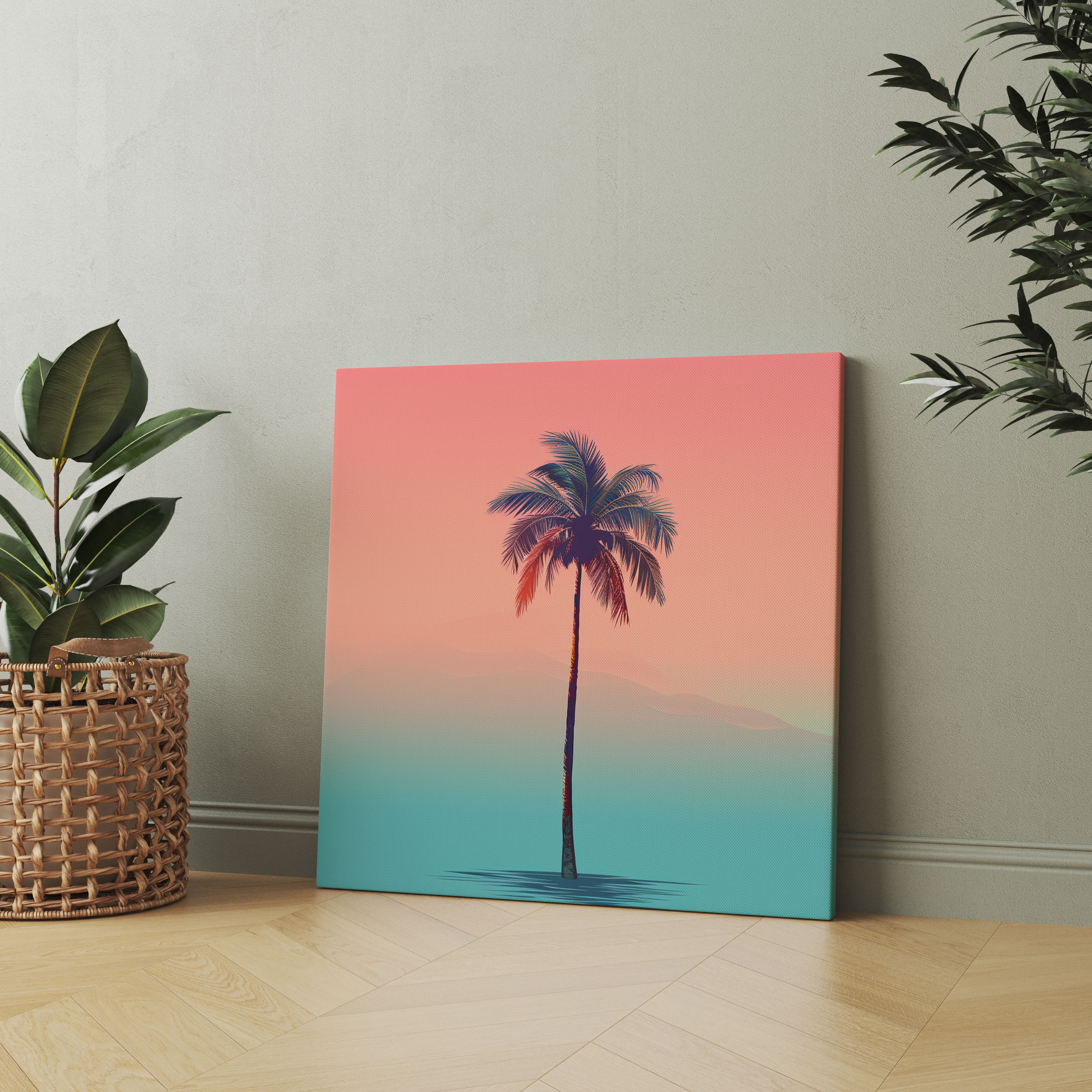 Minimalist Palm Tree Canvas Print - Tropical, Canvas Wall Art, Colorful Gradient Background, Home Decoration