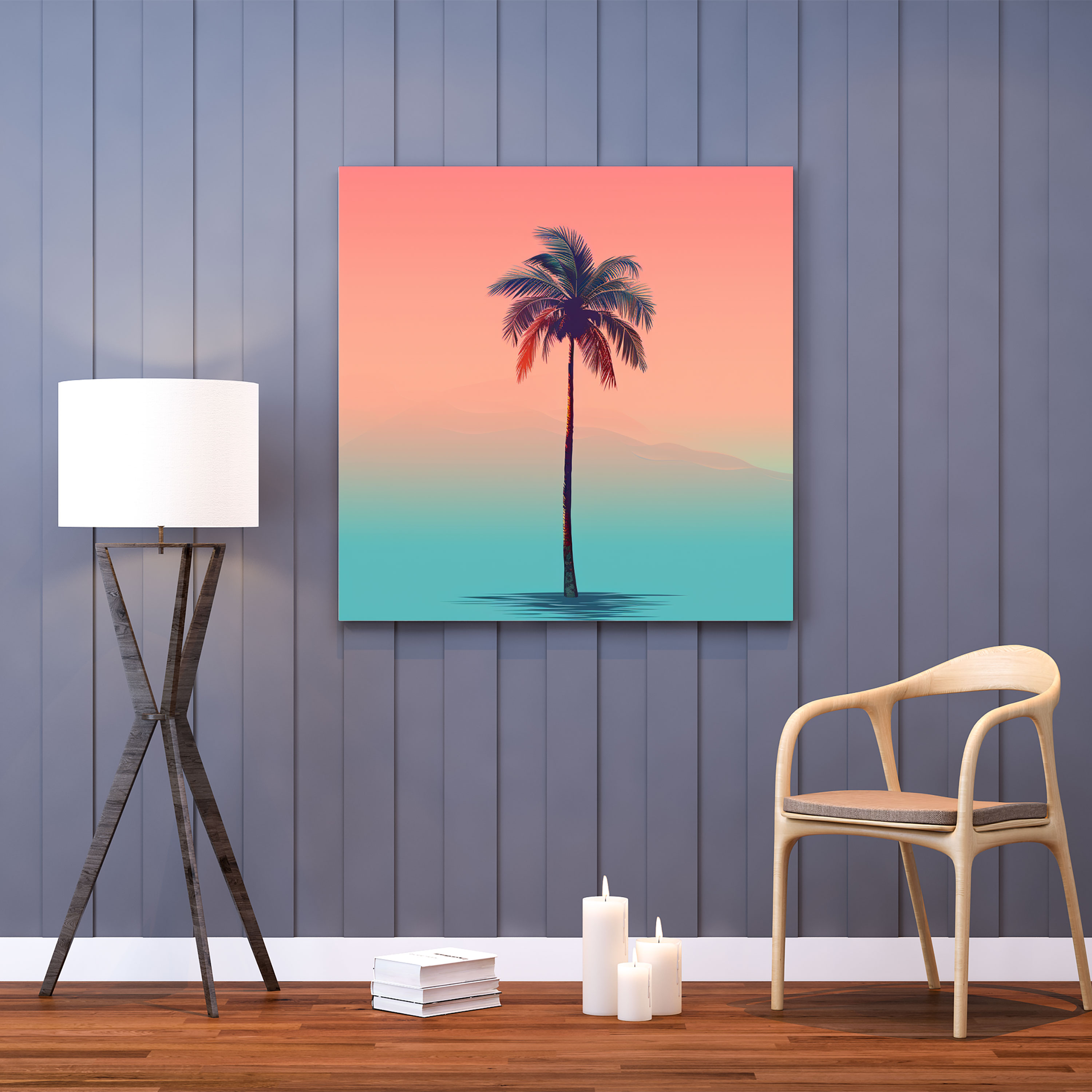 Minimalist Palm Tree Canvas Print - Tropical, Canvas Wall Art, Colorful Gradient Background, Home Decoration