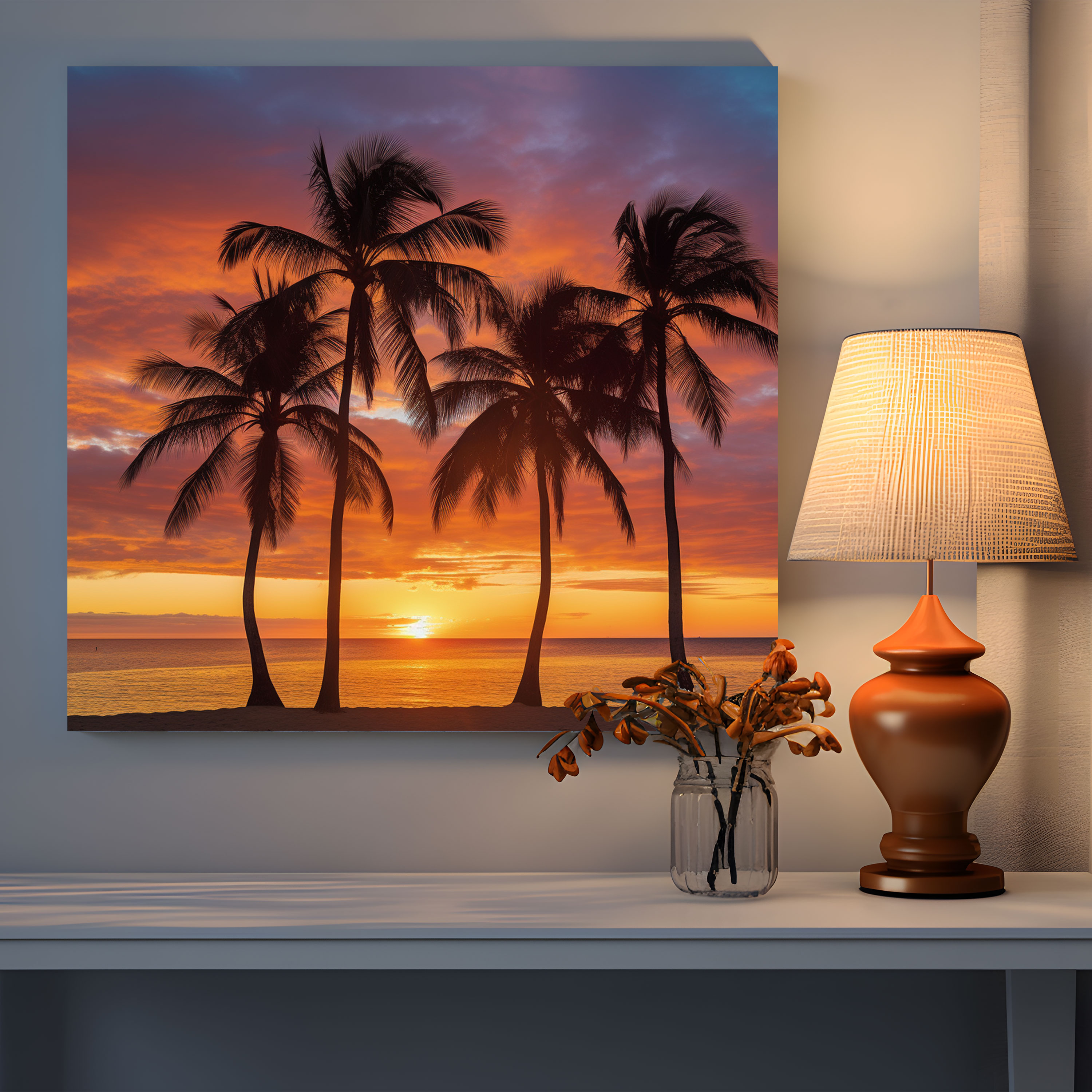 Tropical Sunset Canvas Print - Tropical, Palm Trees, Tropical Sunset, Serene Atmosphere