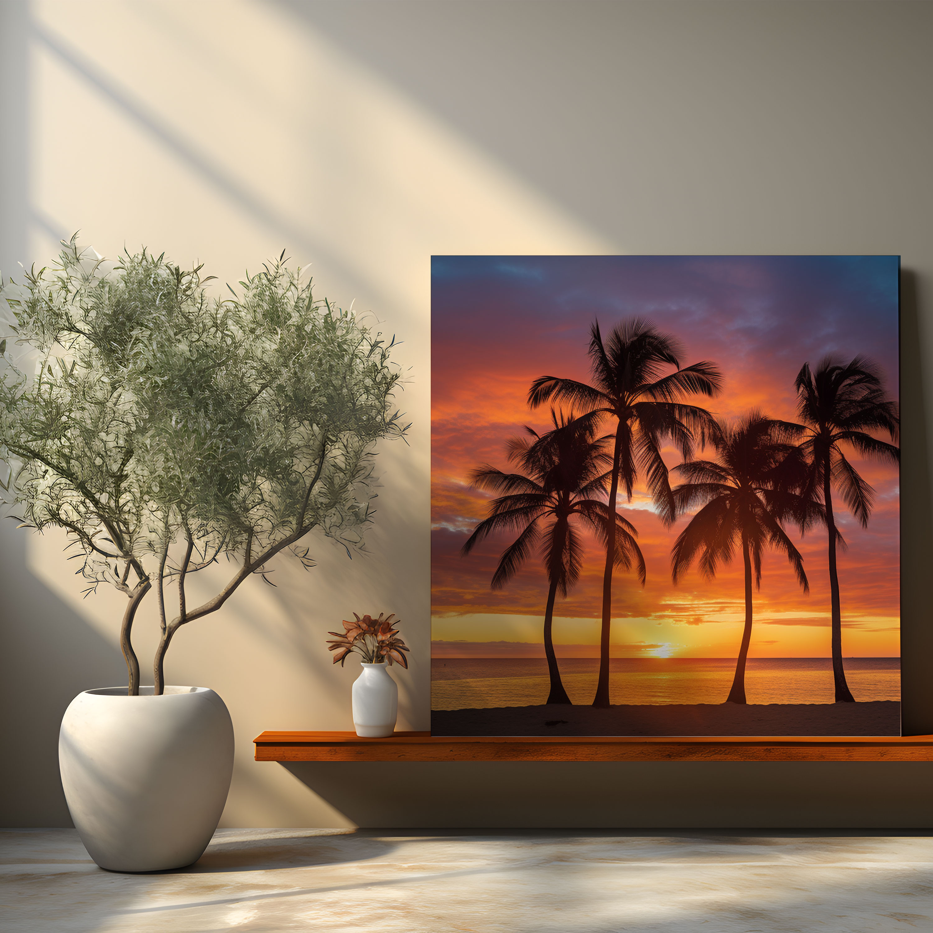 Tropical Sunset Canvas Print - Tropical, Palm Trees, Tropical Sunset, Serene Atmosphere
