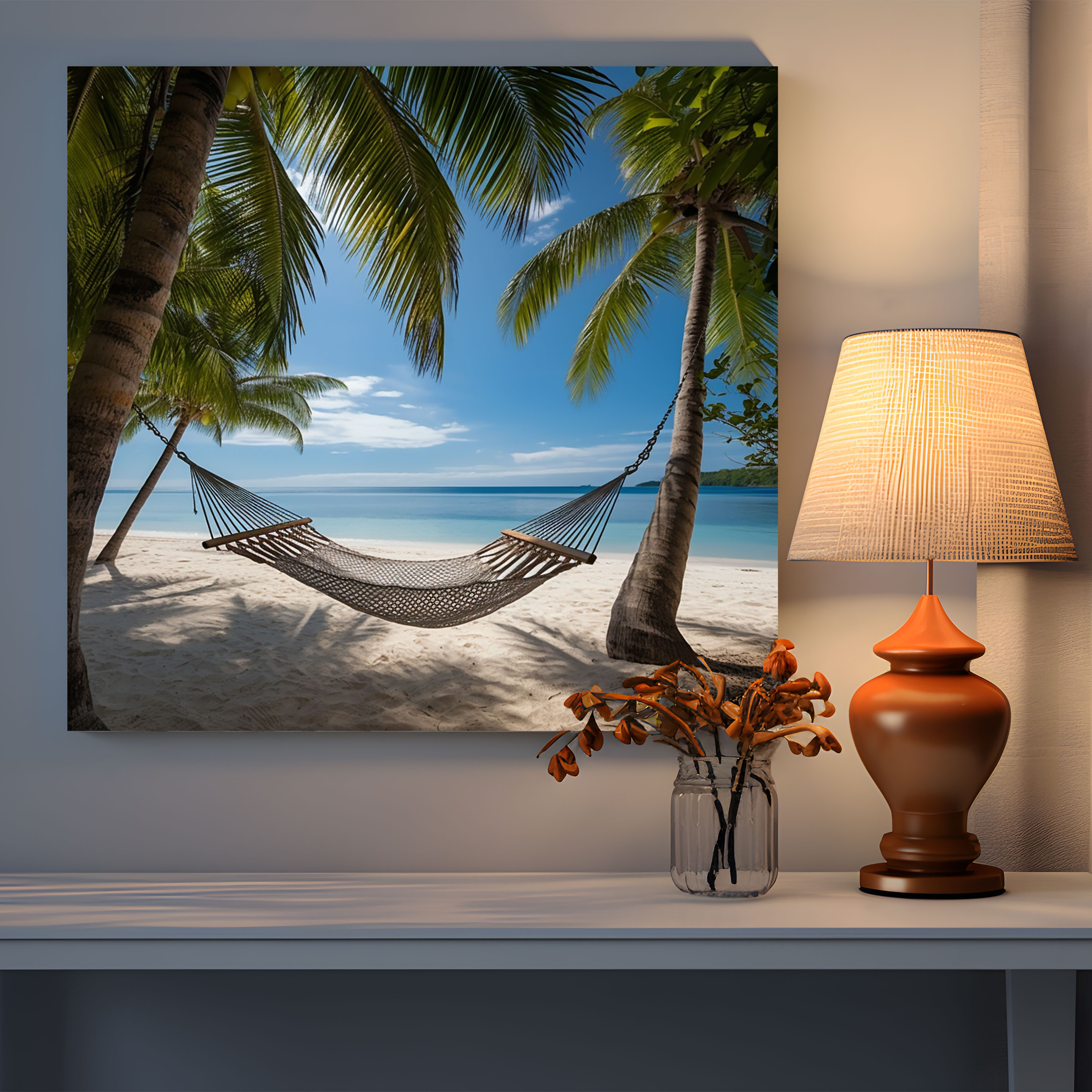 Tropical Hammock Canvas Print - Tropical, Palm Trees, Hammock, Gentle Waves