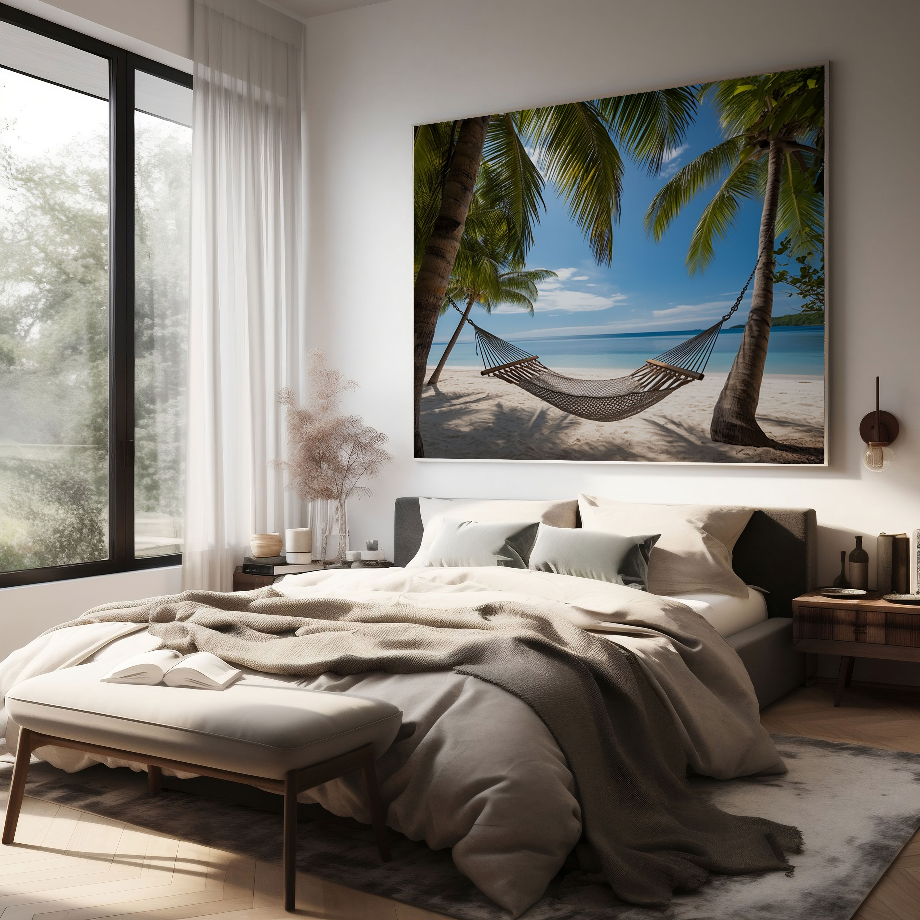 Tropical Hammock Canvas Print - Tropical, Palm Trees, Hammock, Gentle Waves