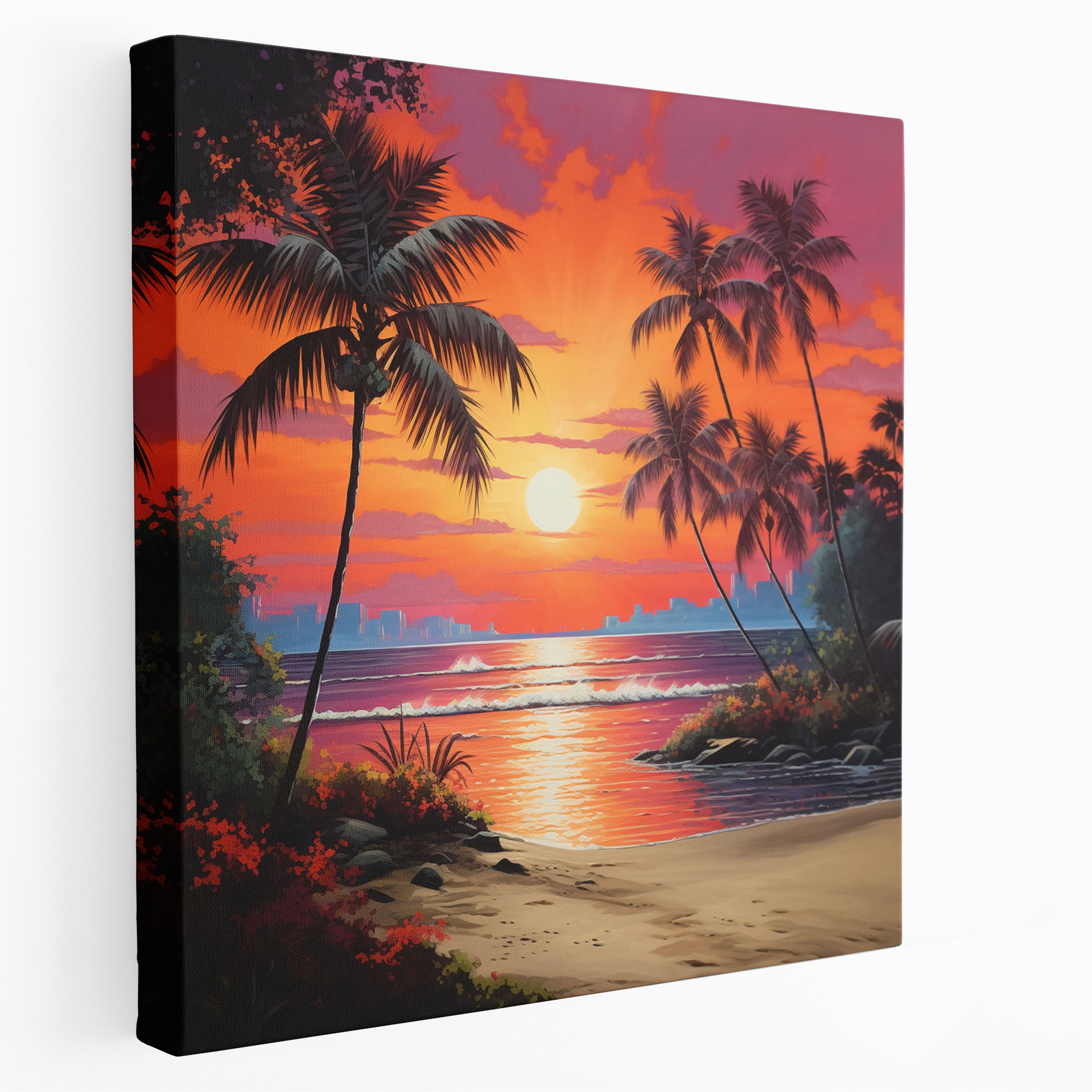 Tropischer Sonnenuntergang Leinwandbild - Ruhevolle Strandlandschaft