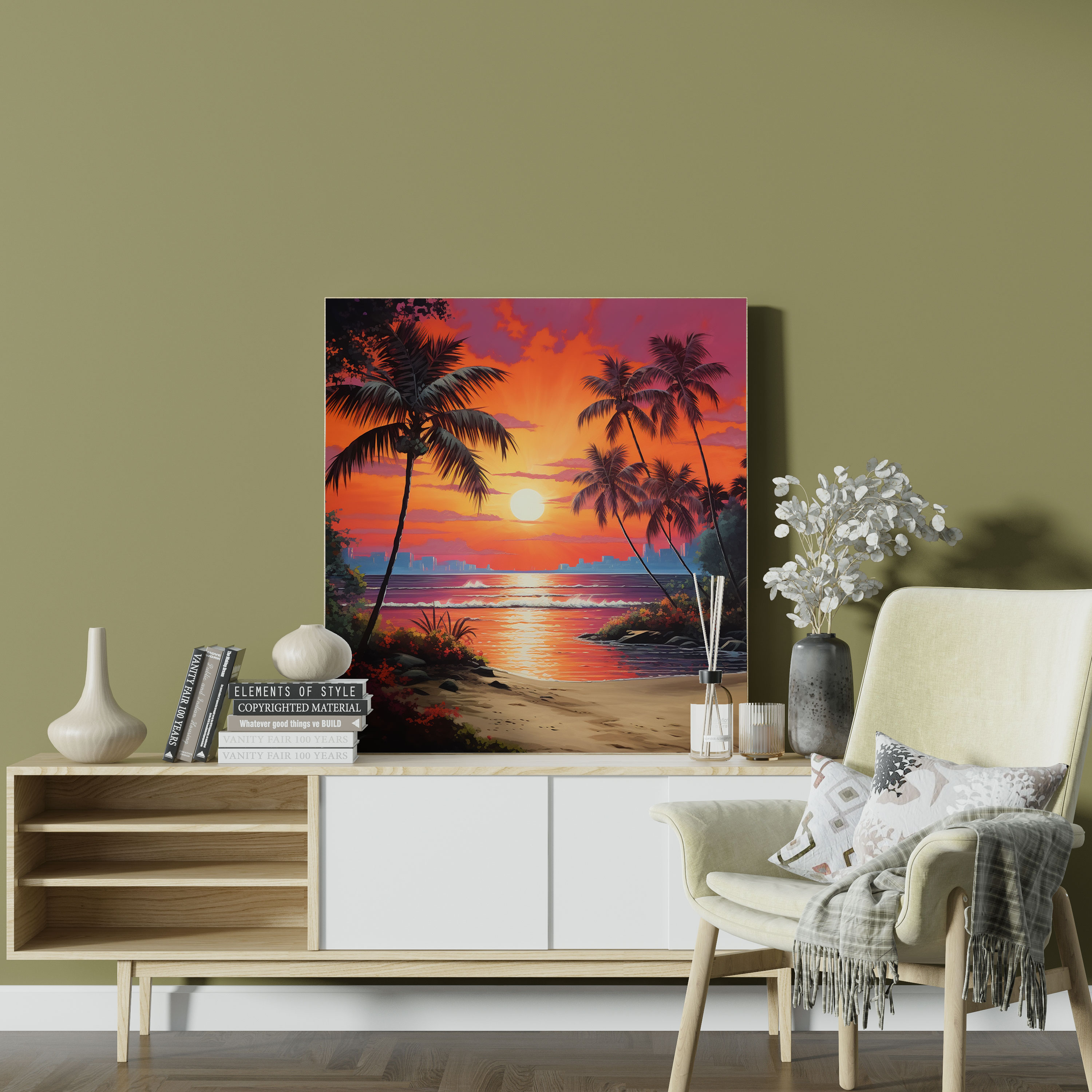 Tropischer Sonnenuntergang Leinwandbild - Ruhevolle Strandlandschaft