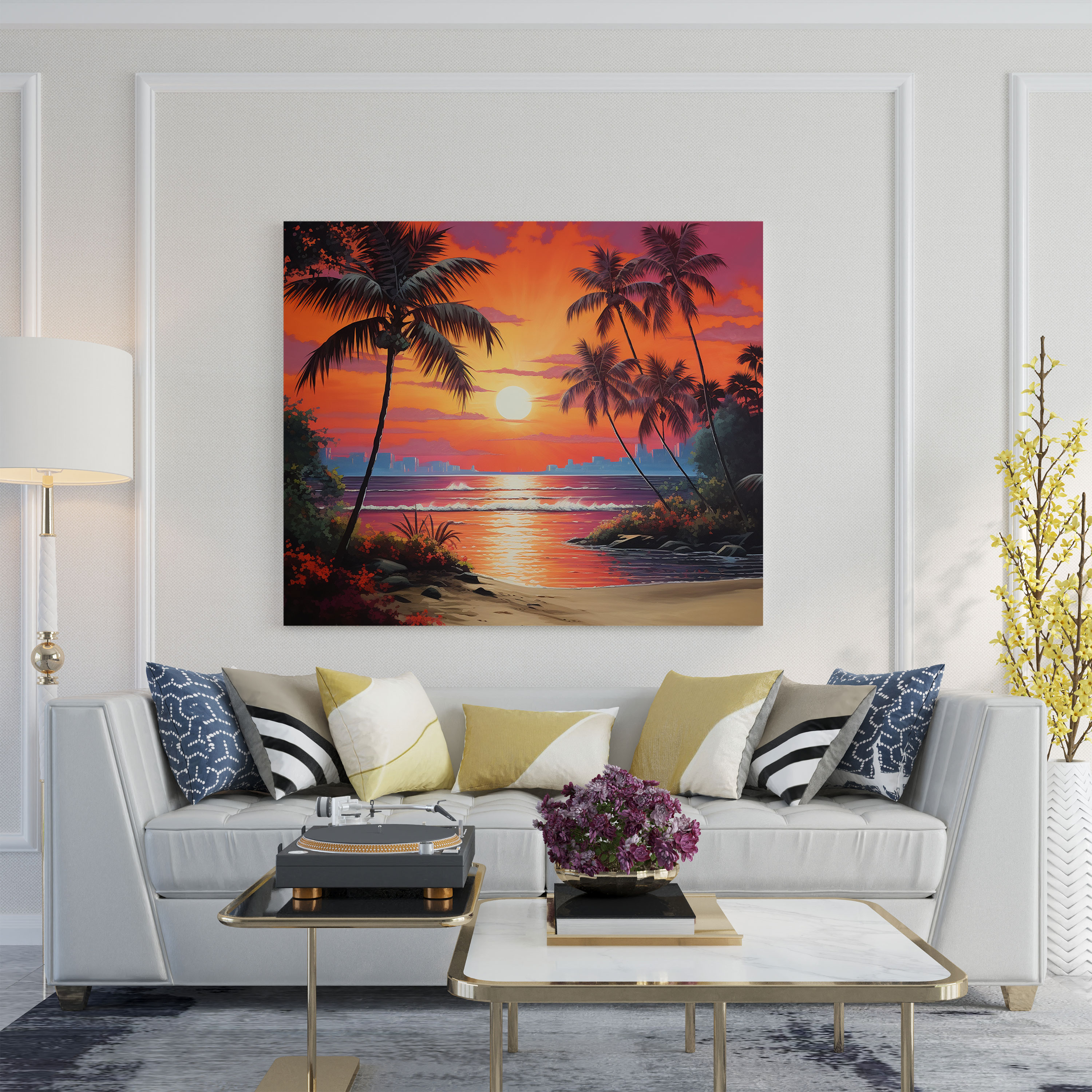 Tropischer Sonnenuntergang Leinwandbild - Ruhevolle Strandlandschaft