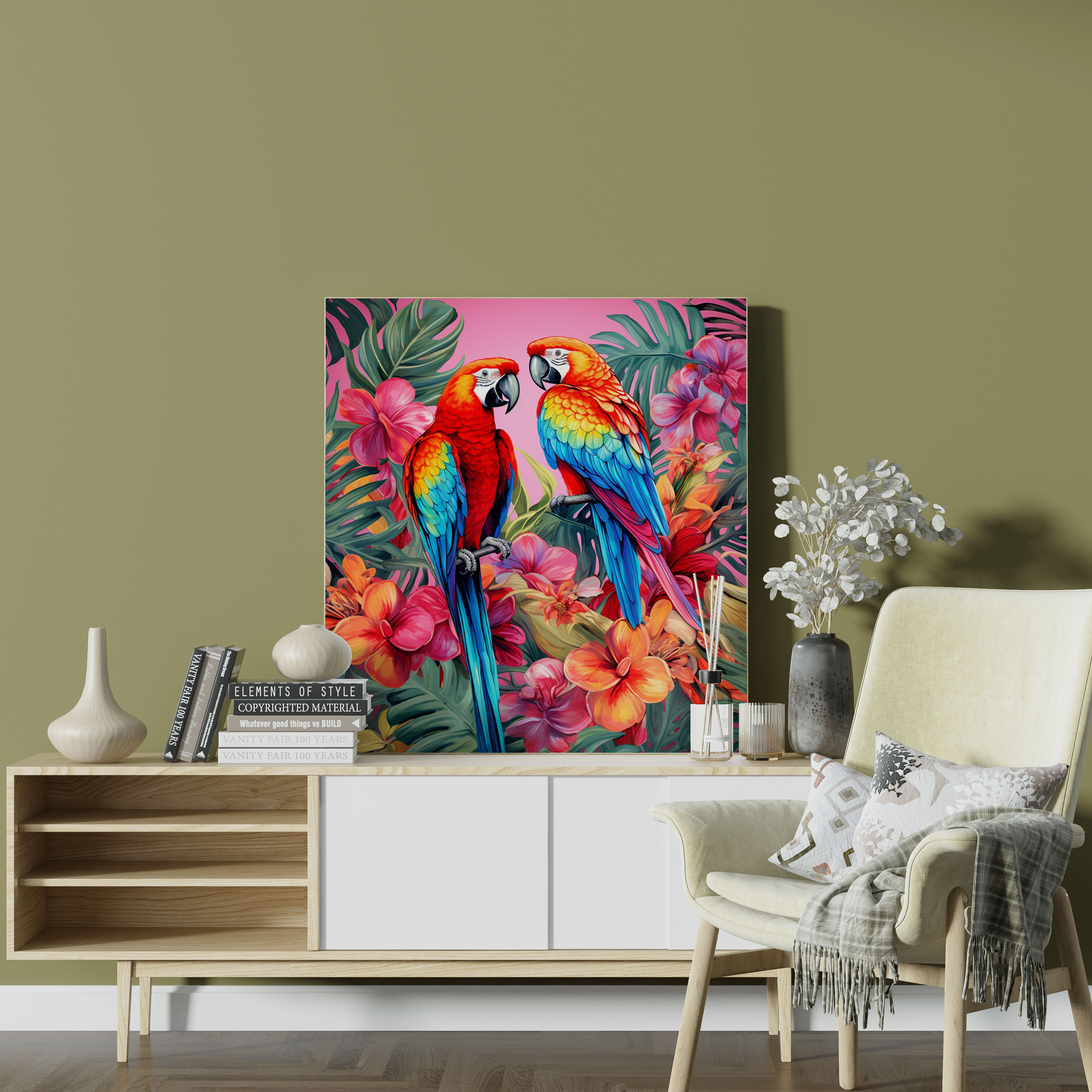 Tropical Wildlife Canvas Print - Tropical, Canvas Print, Tropical Flowers, Vibrant Parrots