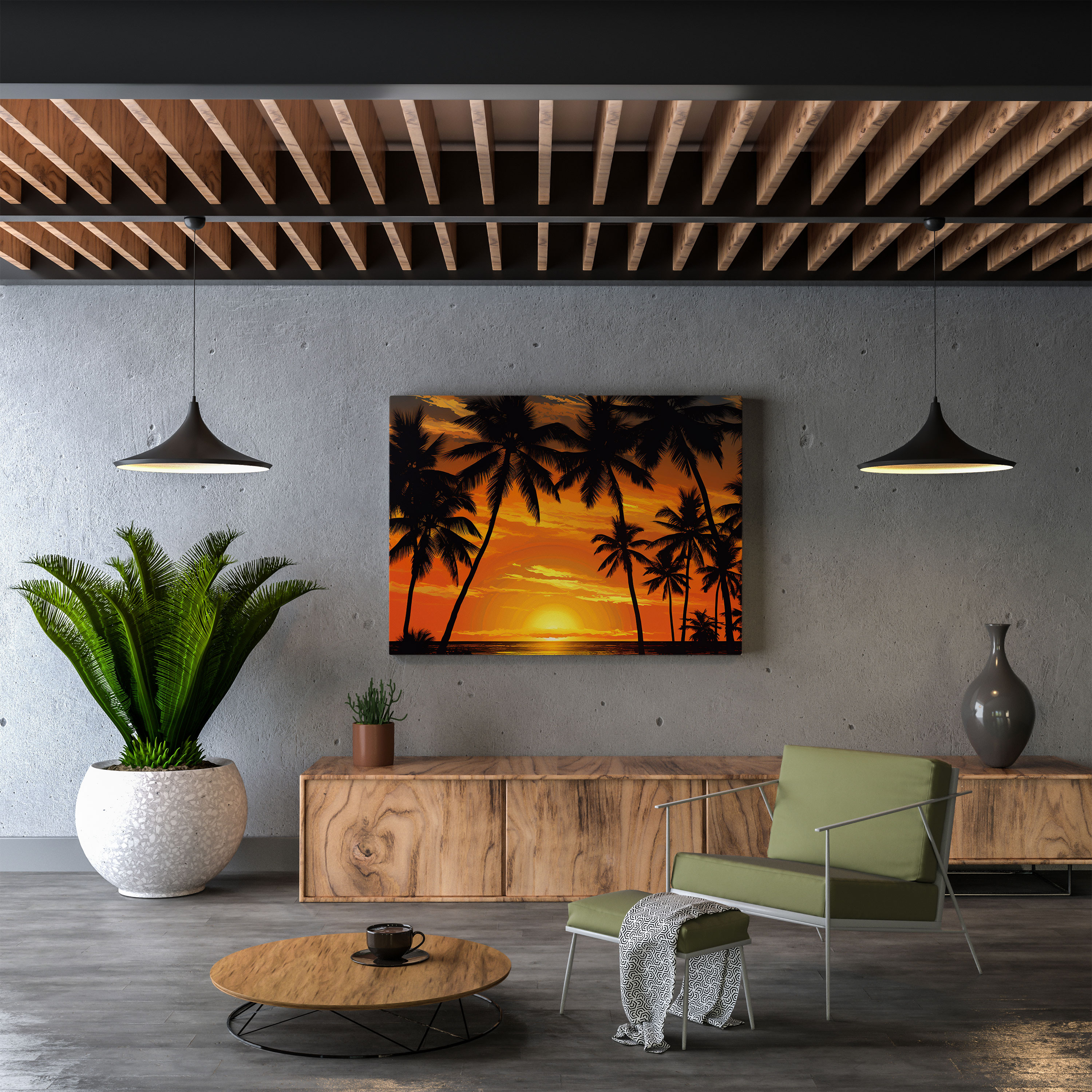 Leinwandbild Tropische Silhouette - Tropisch Wanddekoration Lebendige Farben
