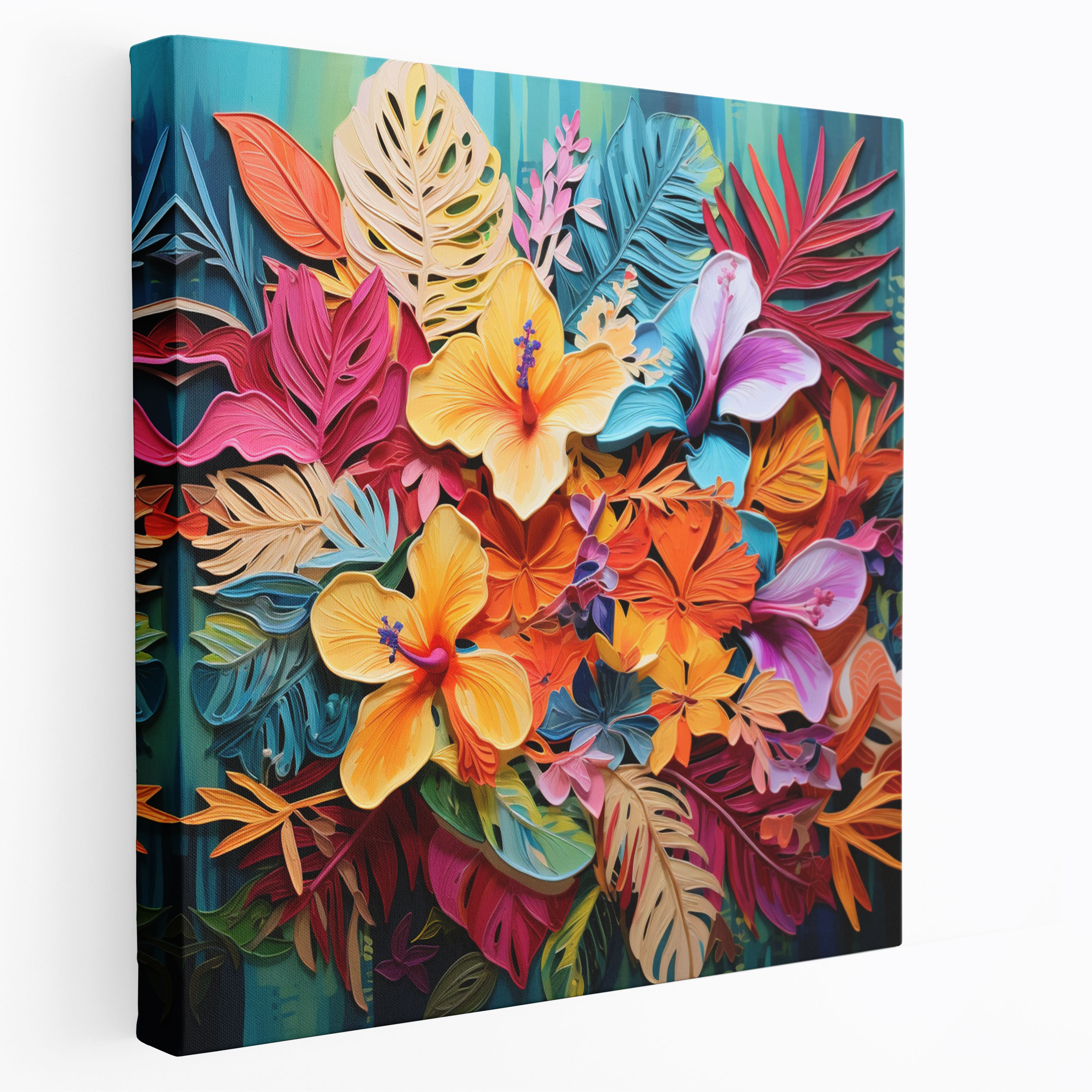 Tropisches Blumen-Collage Leinwandbild - Tropisch Blumen-Collage Künstlerische Komposition