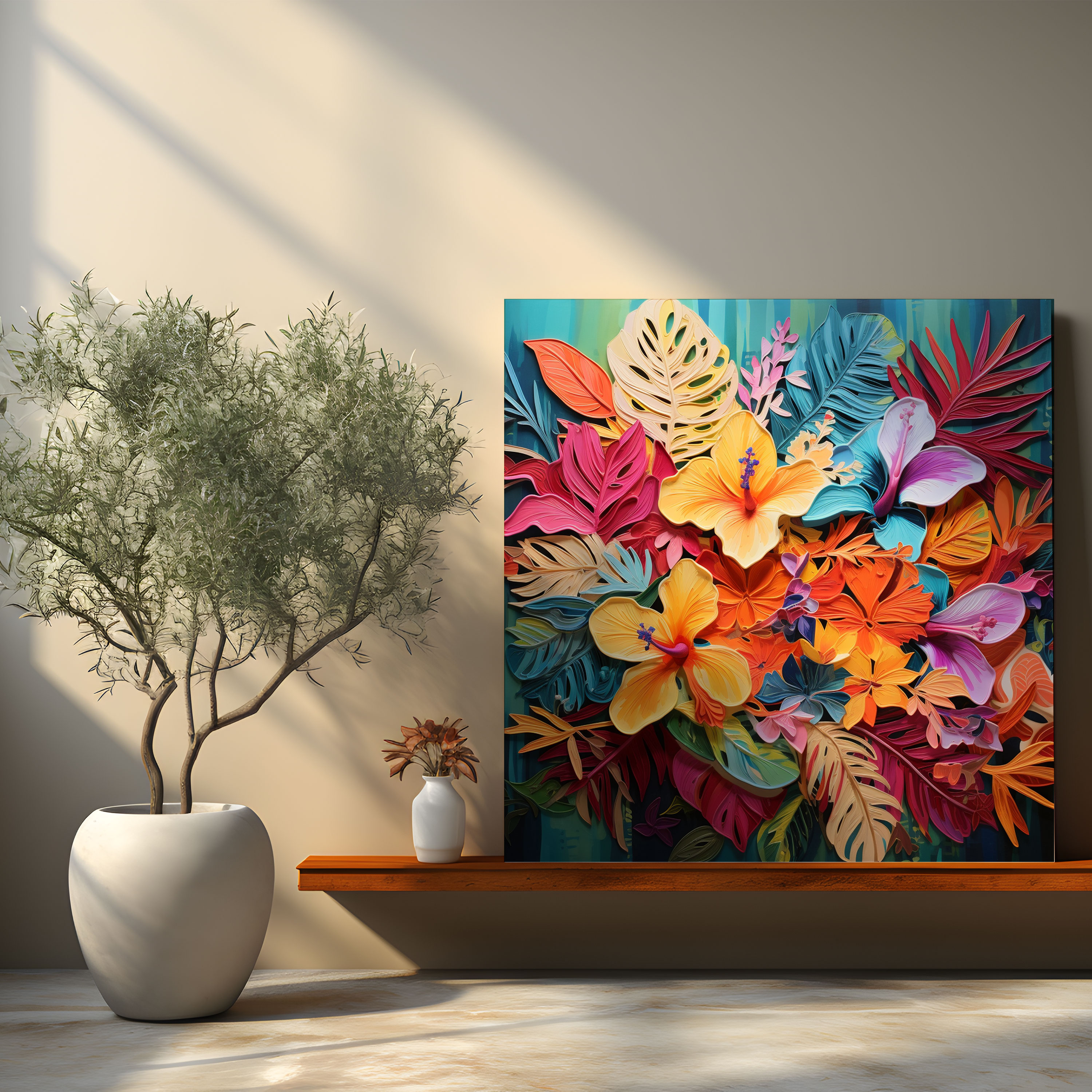 Tropisches Blumen-Collage Leinwandbild - Tropisch Blumen-Collage Künstlerische Komposition
