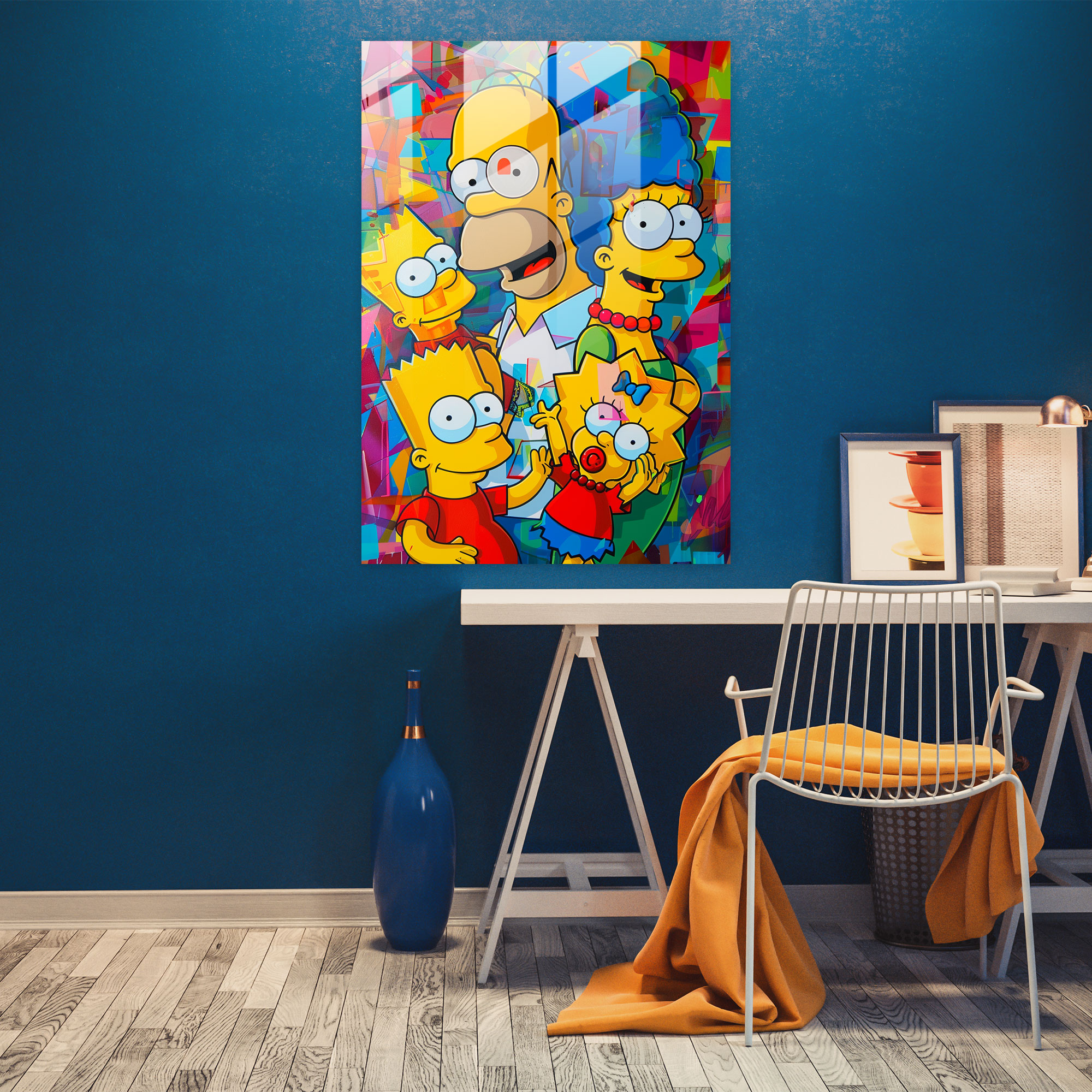 The Simpsons Glass Print - Colorful Abstract Family Portrait - The Simpsons, Modern Art, Wall Decoration, The Simpsons