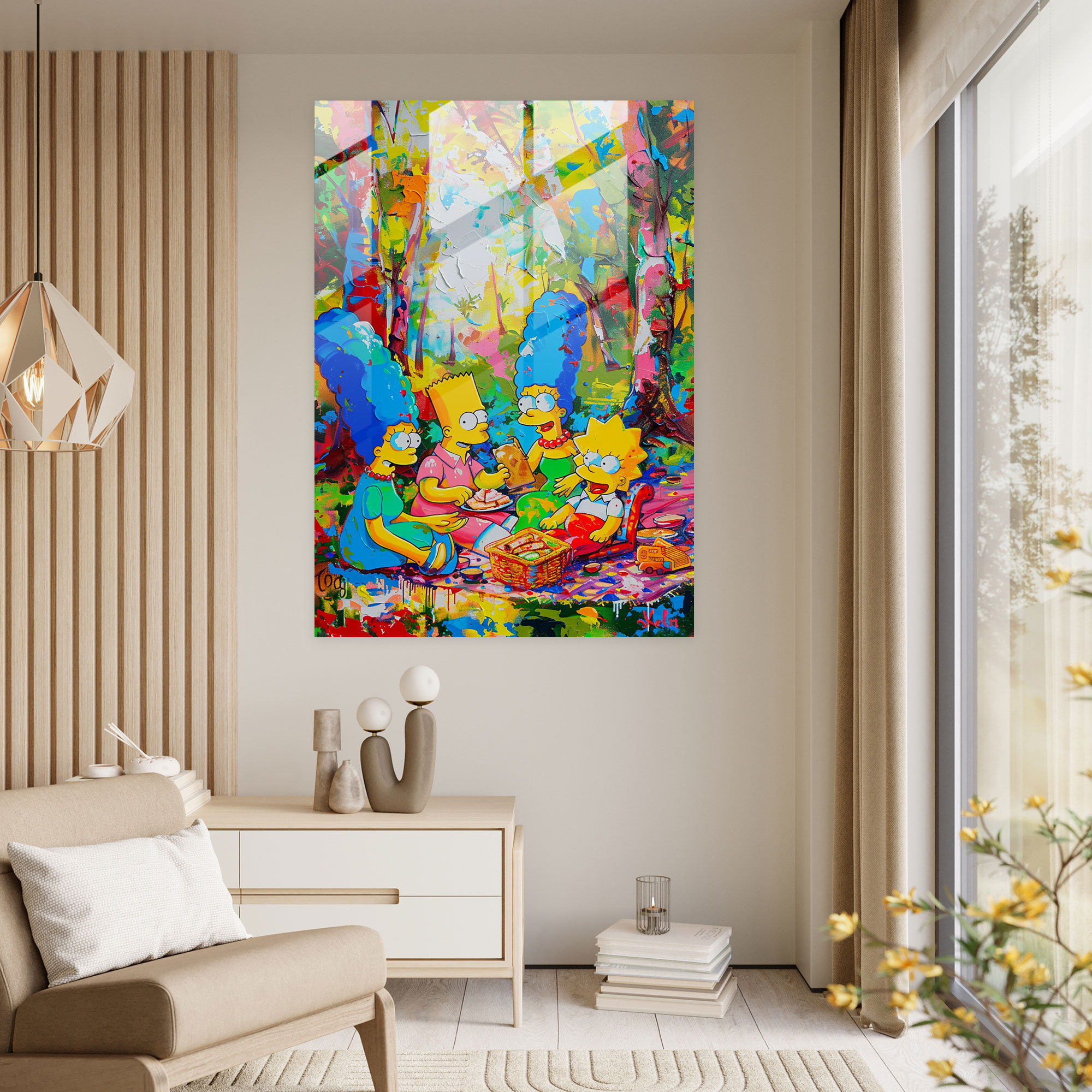 The Simpsons Cam Tablo - Modern Sanat Renkli Ev Dekorasyonu