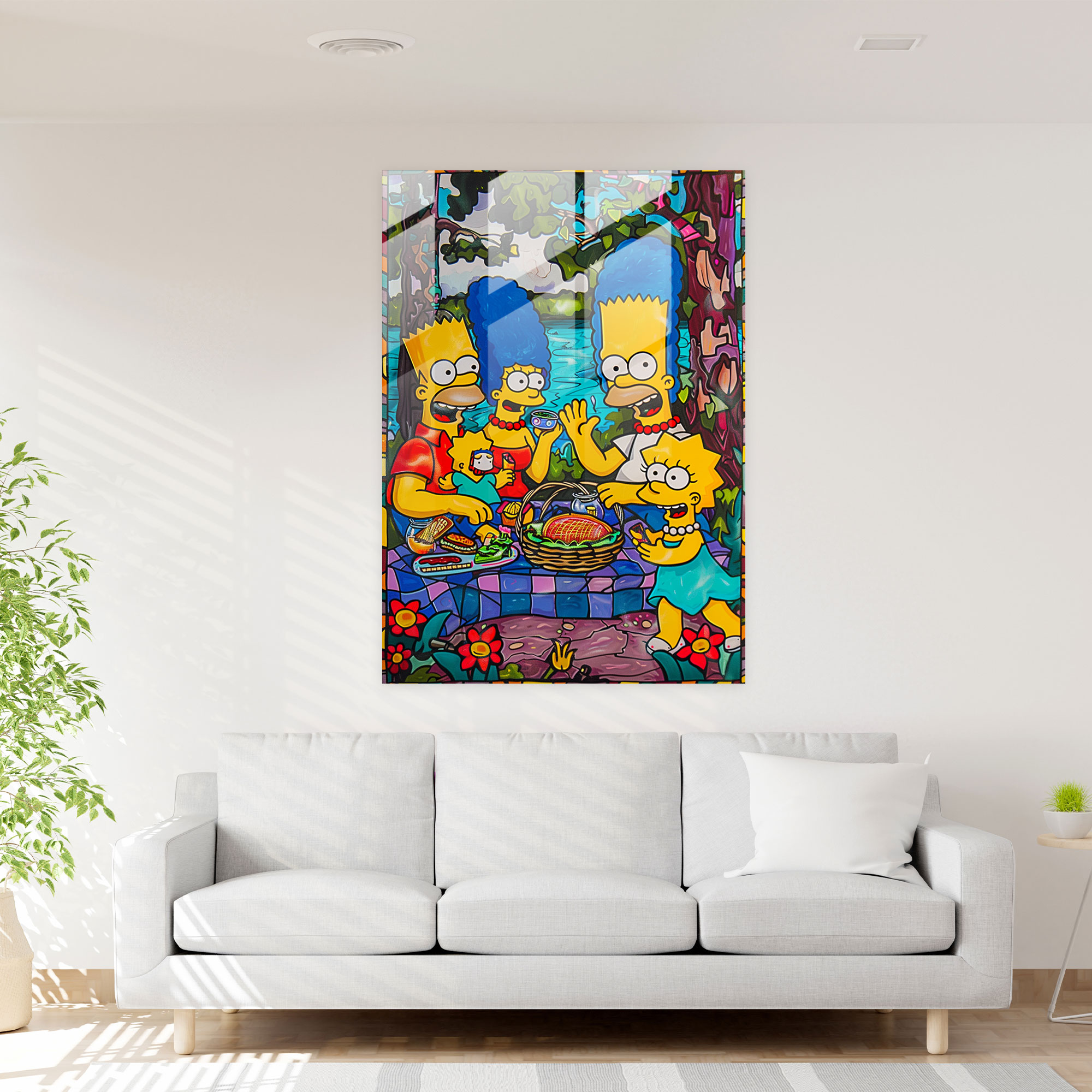 The Simpsons Cam Tablo - Aile Buluşması Cam Duvar Sanatı