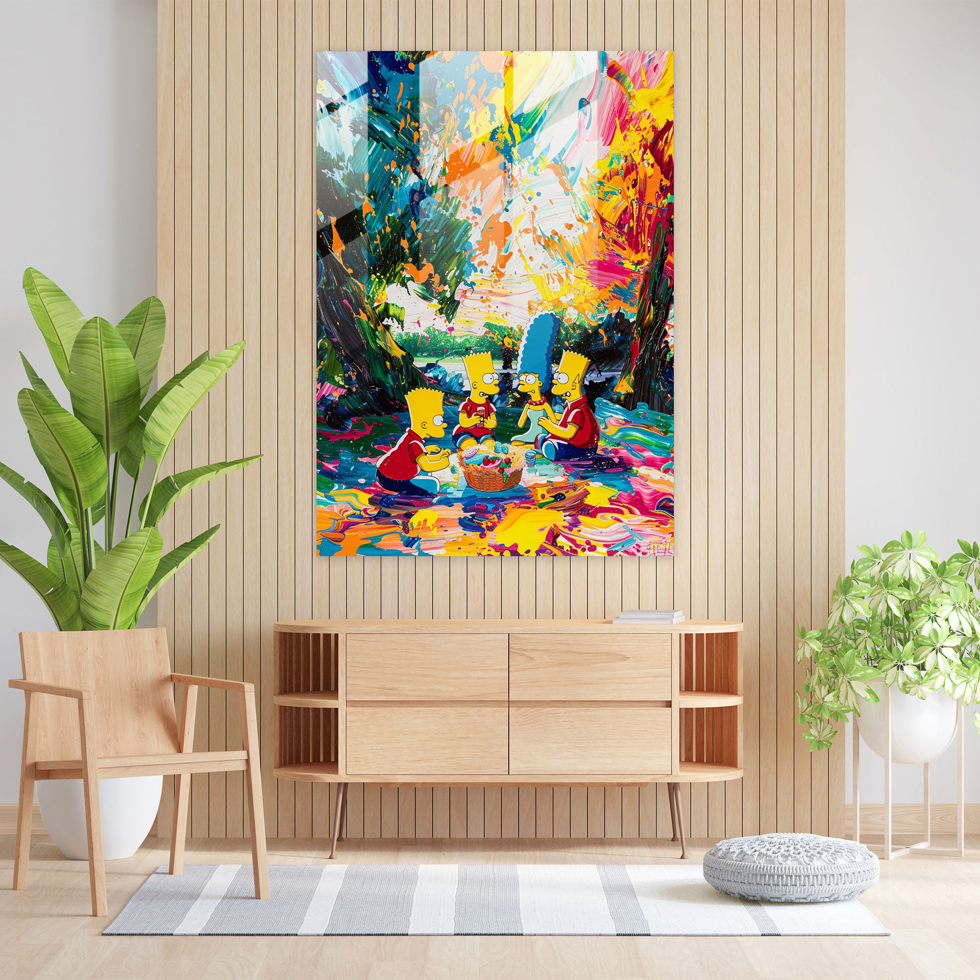 The Simpsons Glass Print: Colorful Abstract Glass Wall Art - The Simpsons, Home Decoration, Picnic, Colorful