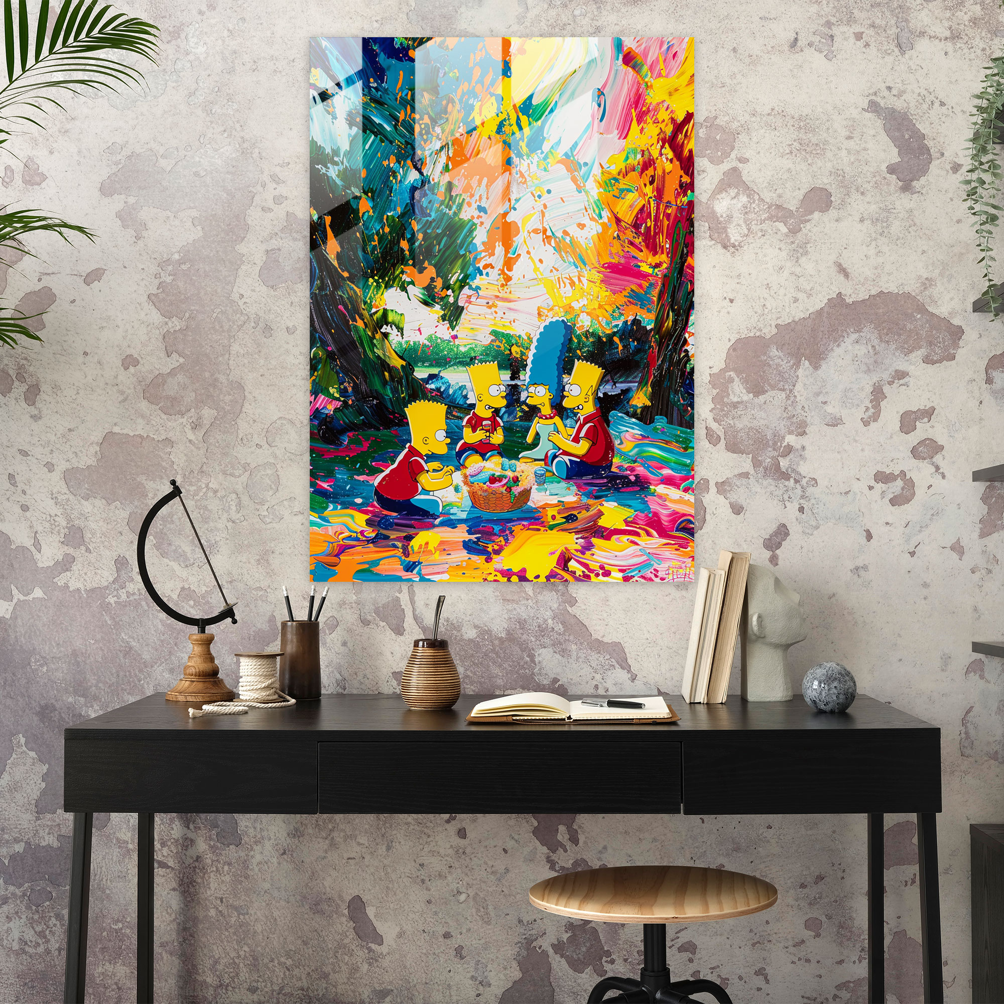 The Simpsons Glass Print: Colorful Abstract Glass Wall Art - The Simpsons, Home Decoration, Picnic, Colorful