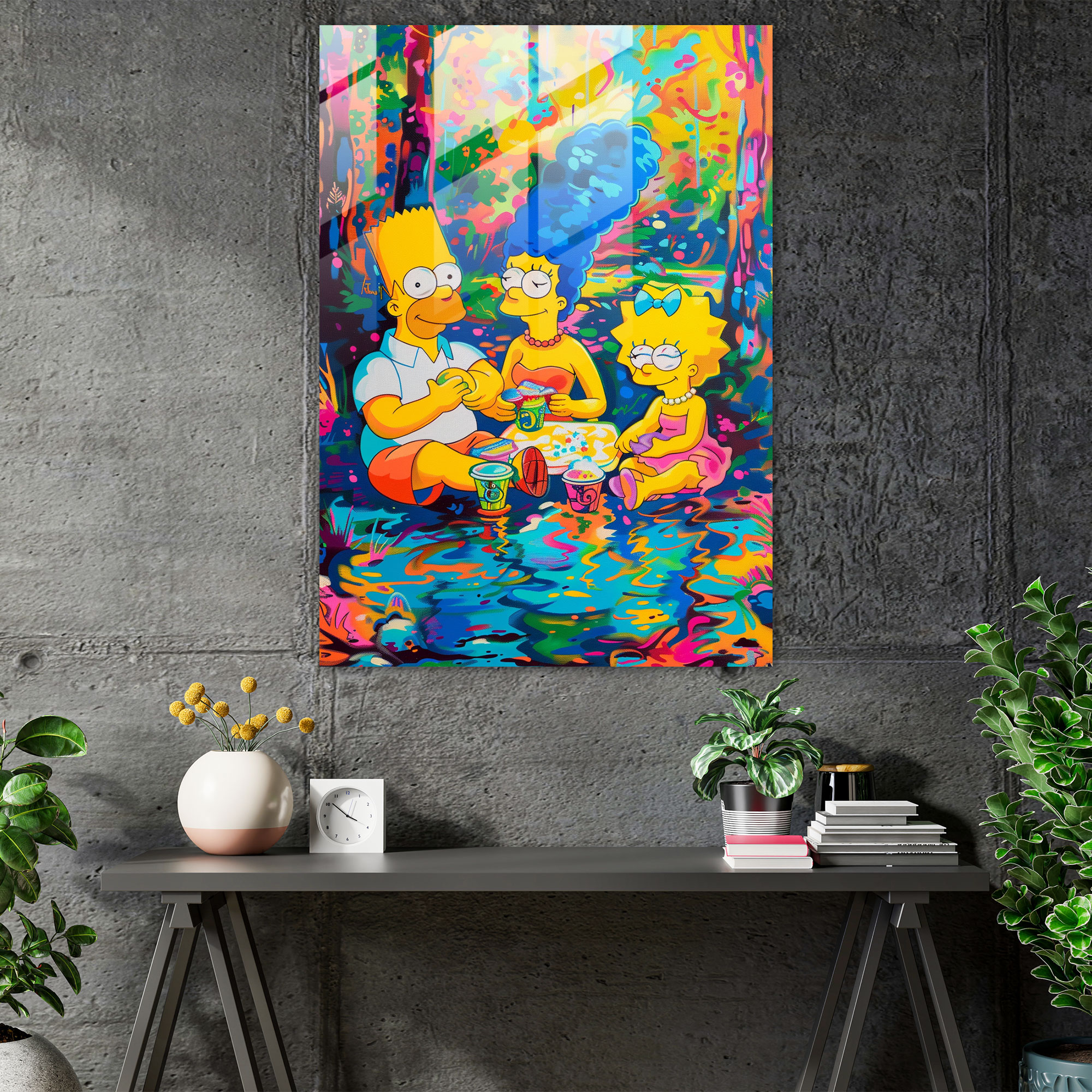 The Simpsons Glass Print - The Simpsons, The Simpsons, Glass Art, Abstract Painting