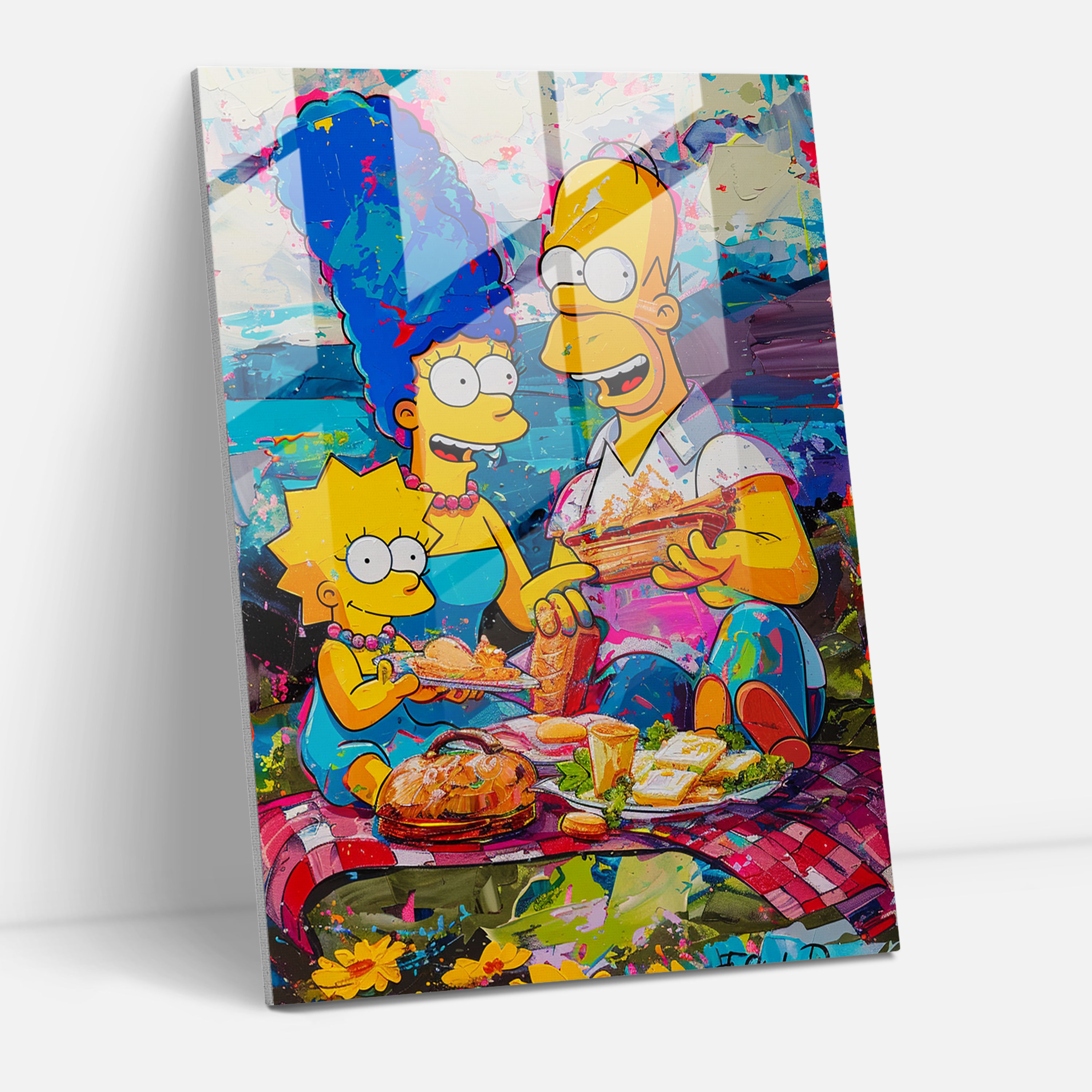 The Simpsons Glass Print - The Simpsons, Colorful, Springfield Park, Picnic