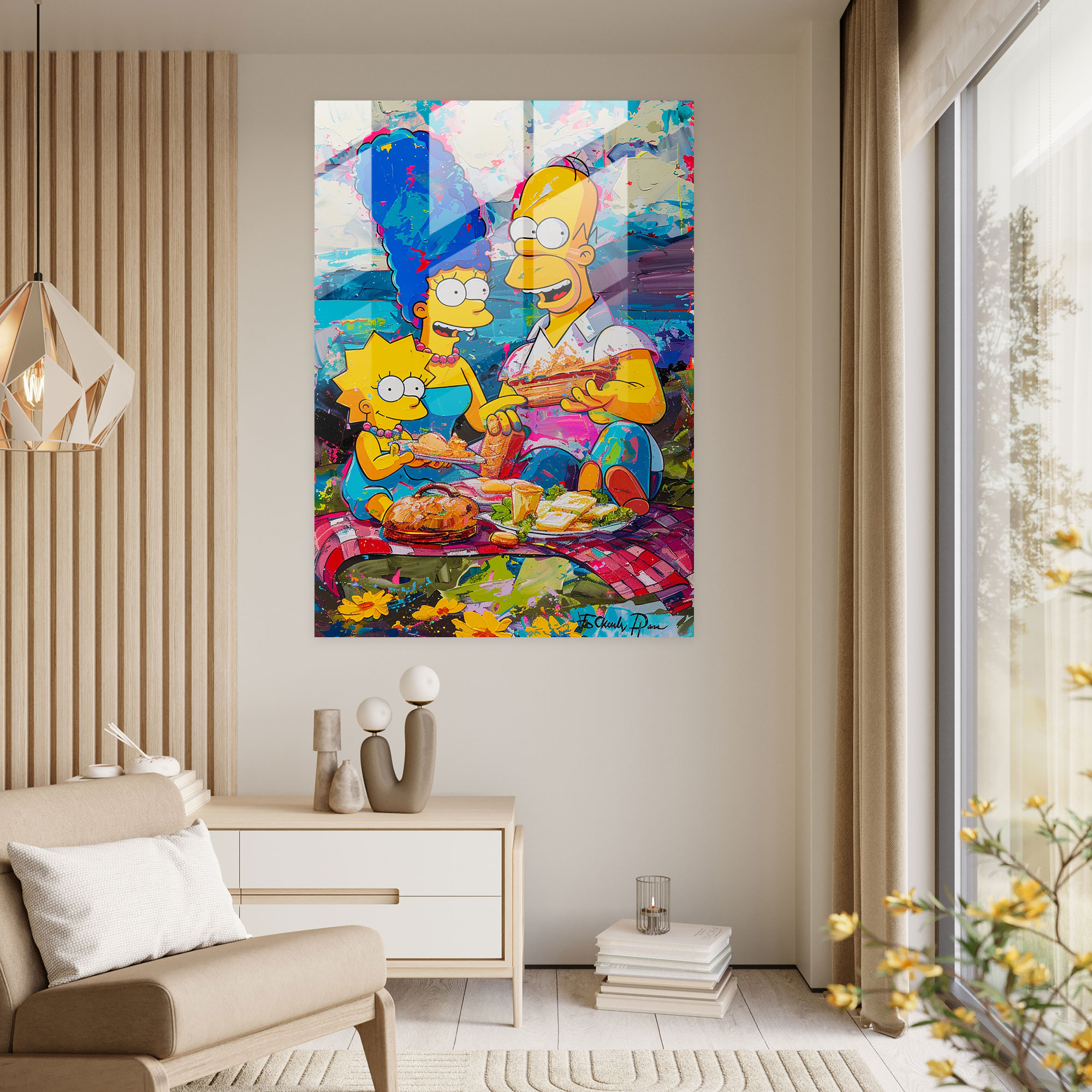 The Simpsons Glass Print - The Simpsons, Colorful, Springfield Park, Picnic