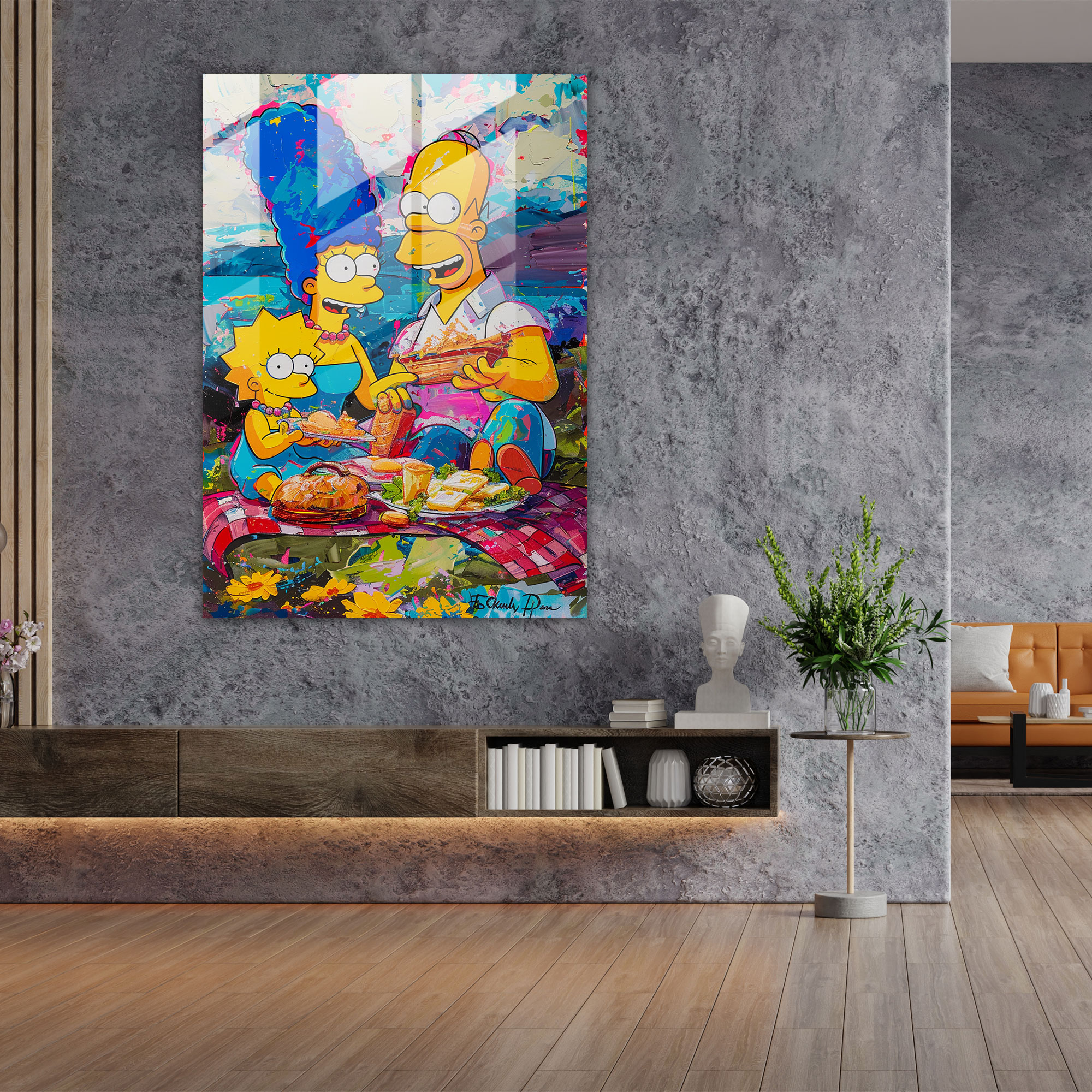 The Simpsons Glass Print - The Simpsons, Colorful, Springfield Park, Picnic