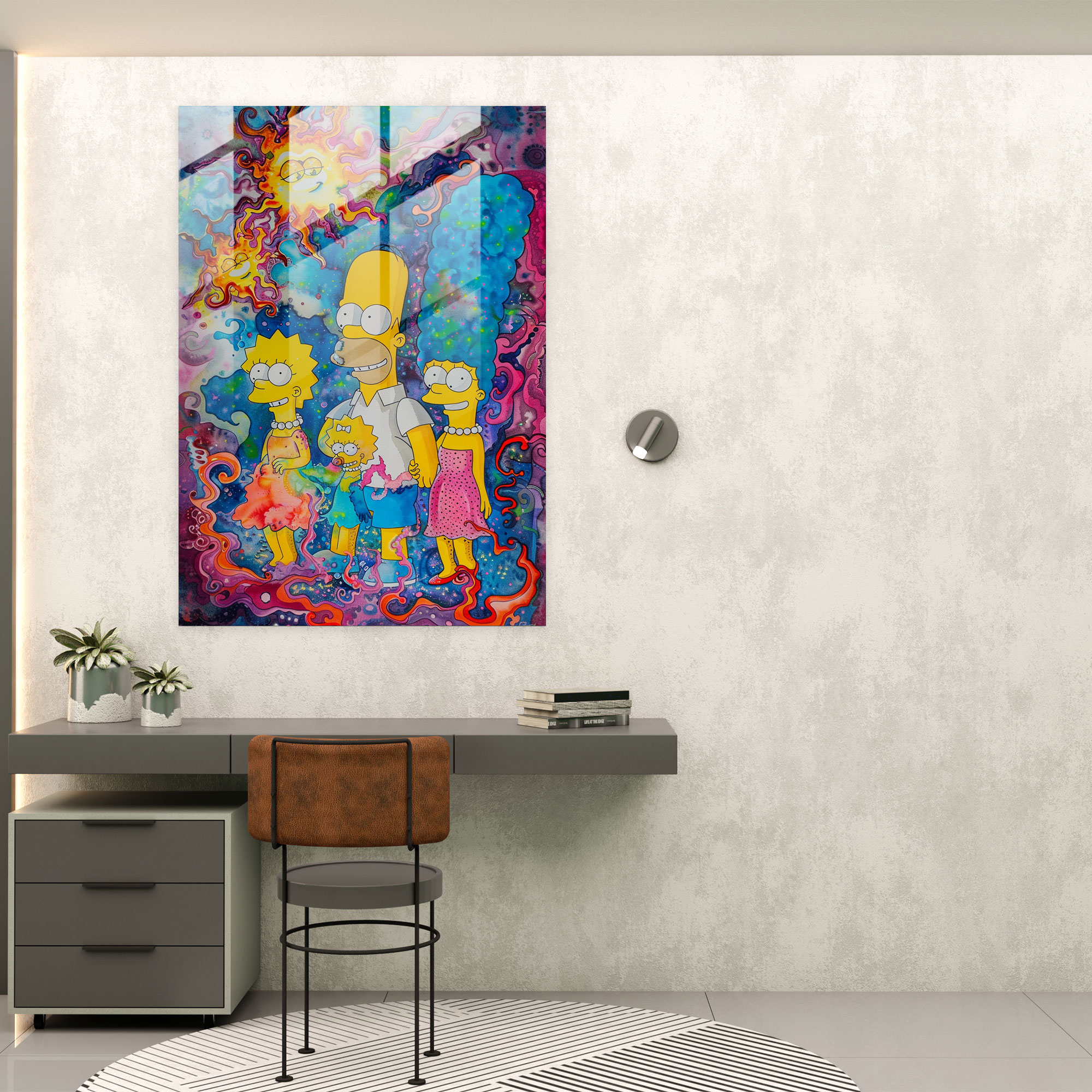 The Simpsons Glass Print - The Simpsons, Bright Colors, Watercolor Painting, Glass Art