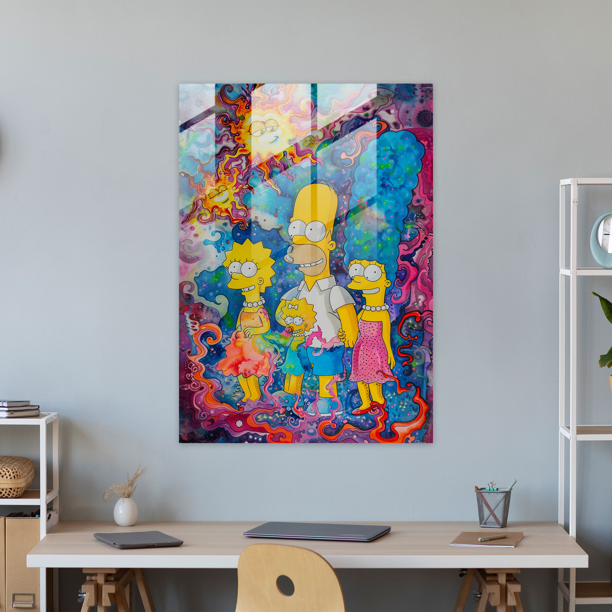 The Simpsons Glass Print - The Simpsons, Bright Colors, Watercolor Painting, Glass Art