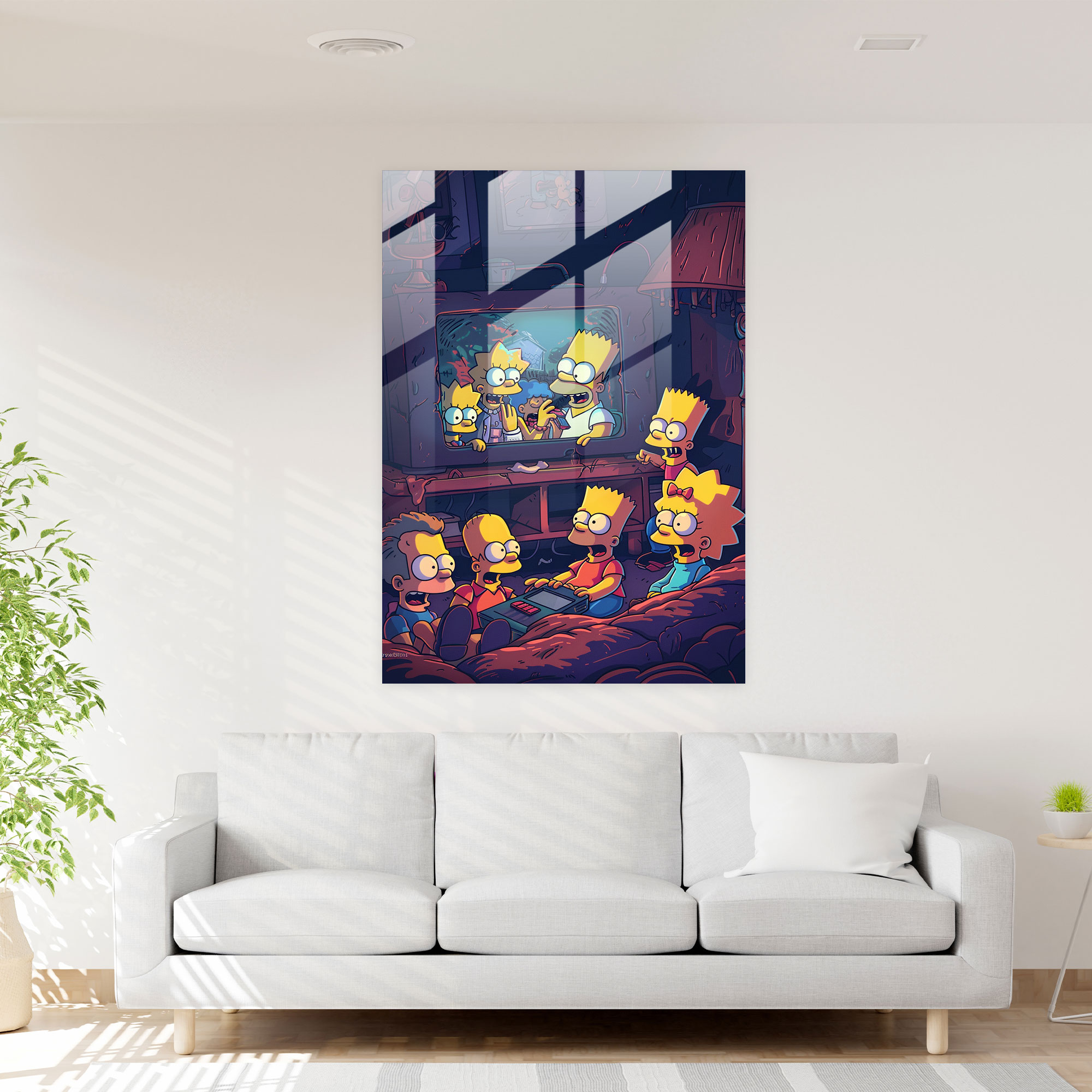 Çizgi Film Ailesi Cam Tablo - Aile Eğlencesi - The Simpsons Duvar Süsü Cam Sanatı Ev Dekorasyonu