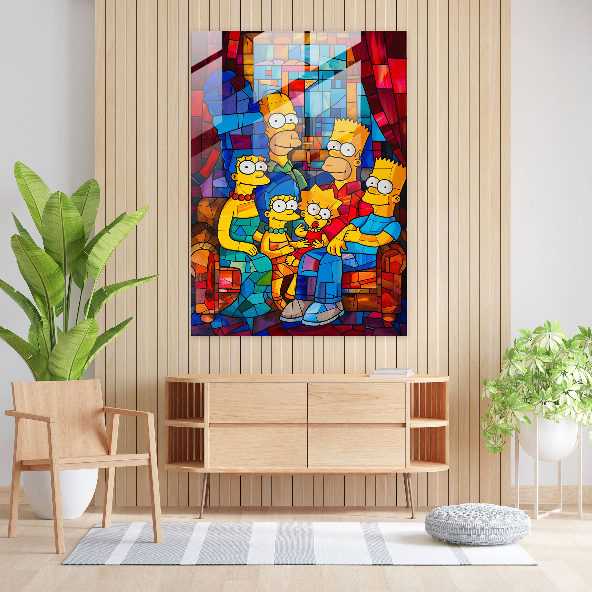 Abstract Stained Glass Print Of The Simpson Family - The Simpsons, Glass Art, Glass Wall Art, The Simpsons