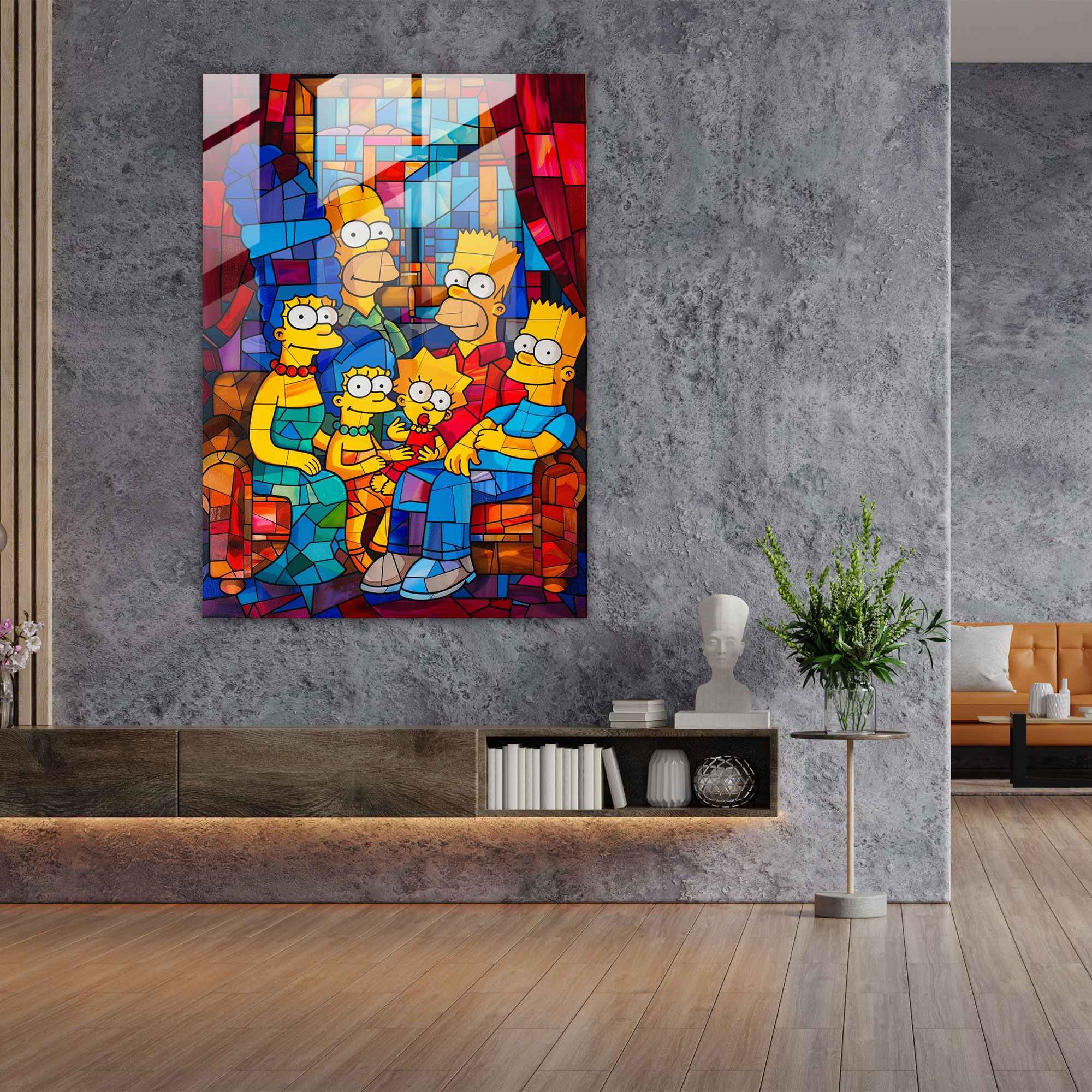Abstract Stained Glass Print Of The Simpson Family - The Simpsons, Glass Art, Glass Wall Art, The Simpsons