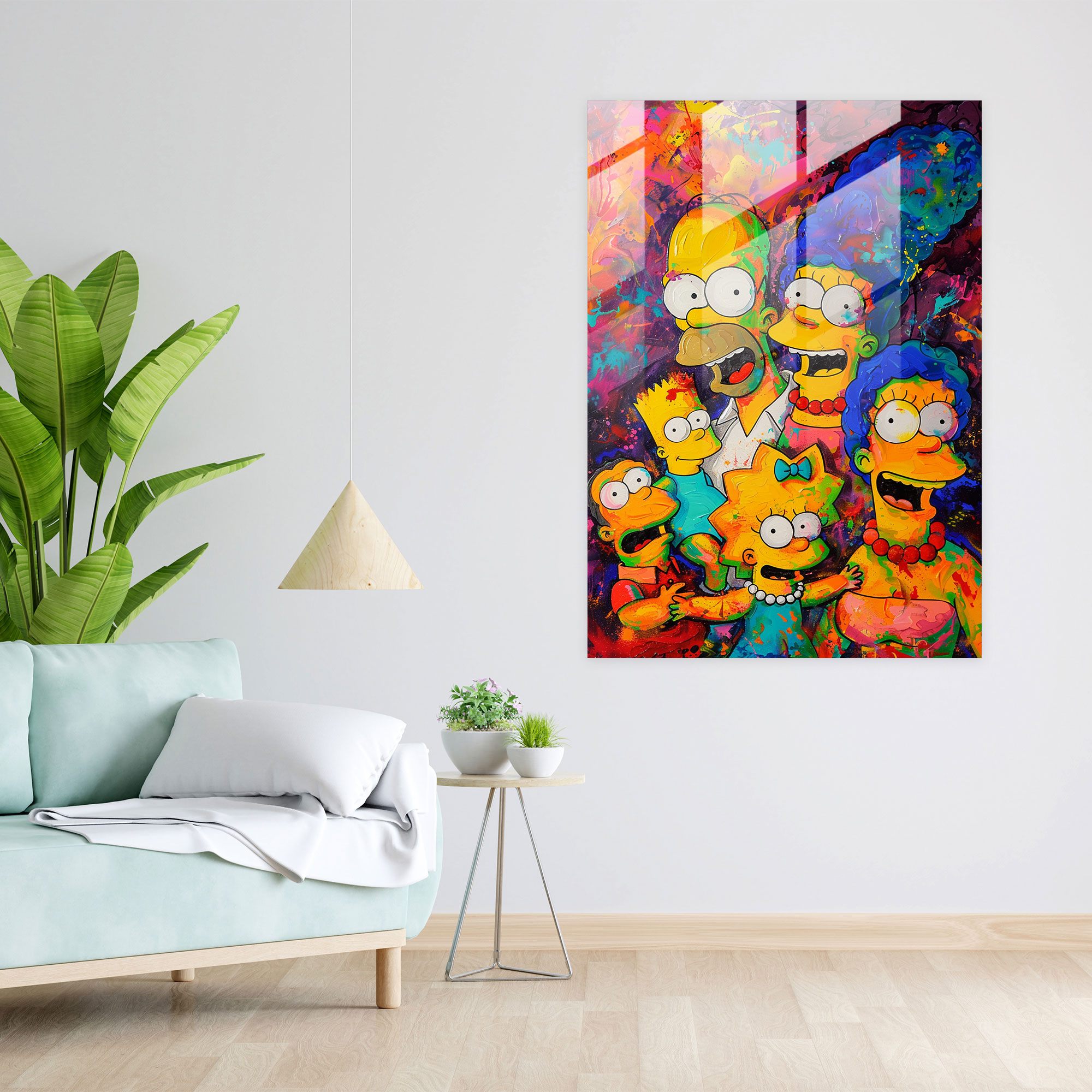 The Simpsons Cam Tablo - Canlı ve Renkli Soyut Resim - The Simpsons Modern Sanat Simpson Ailesi Duvar Dekorasyonu