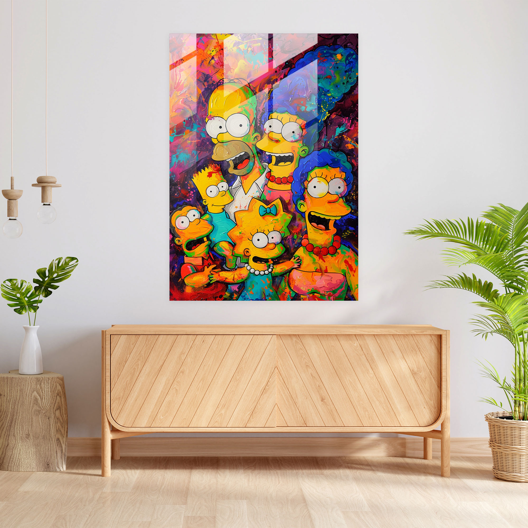 The Simpsons Cam Tablo - Canlı ve Renkli Soyut Resim - The Simpsons Modern Sanat Simpson Ailesi Duvar Dekorasyonu