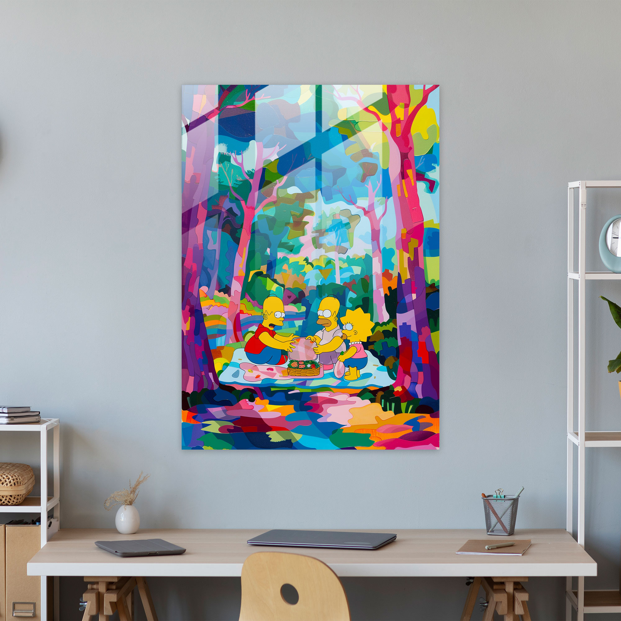 Glass Print: The Simpson Family Picnic - The Simpsons, Home Decoration, Wall Decoration, Contemporary
