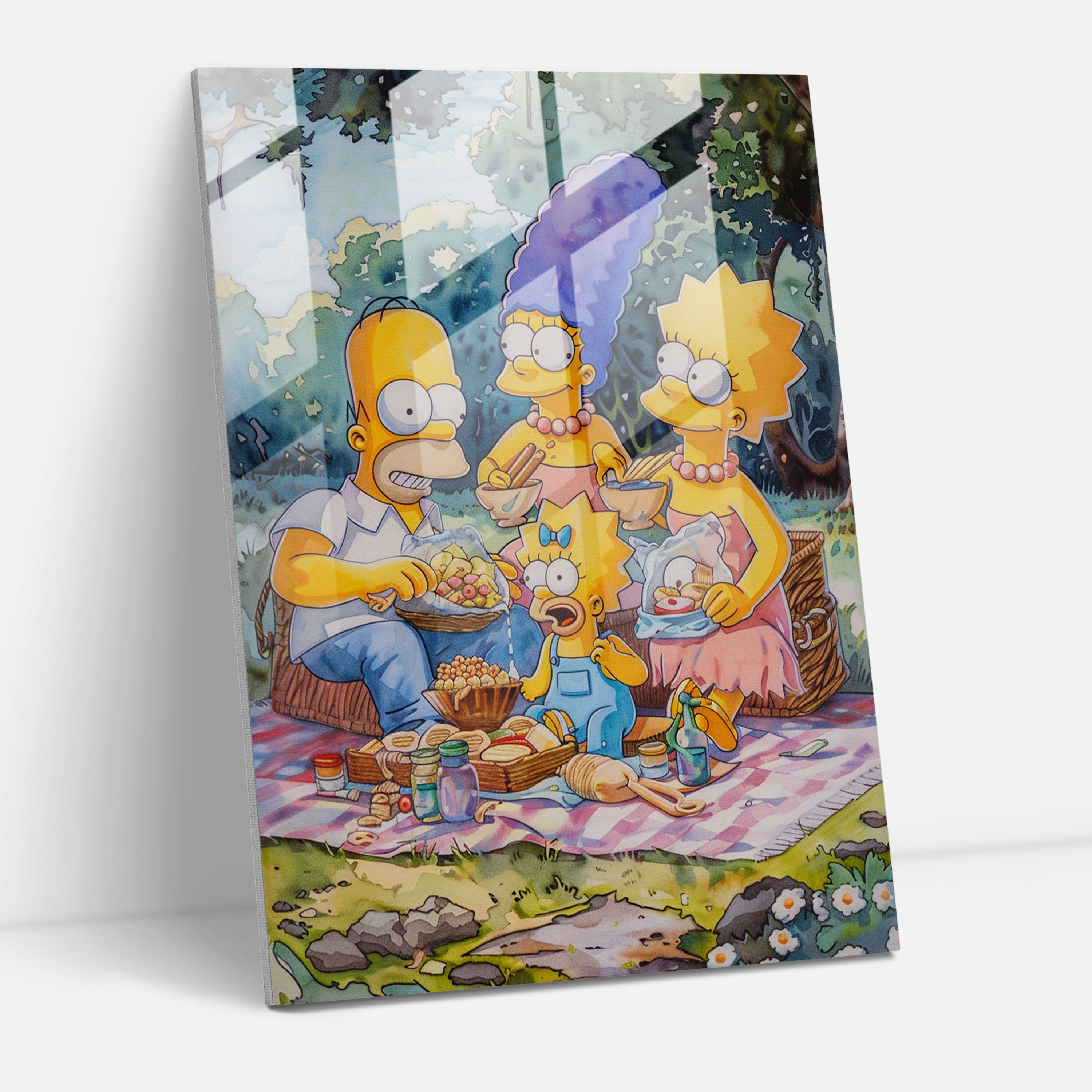 The Simpsons Glass Print: Family Picnic - The Simpsons, Vibrant Colors, Glass Wall Art, The Simpsons