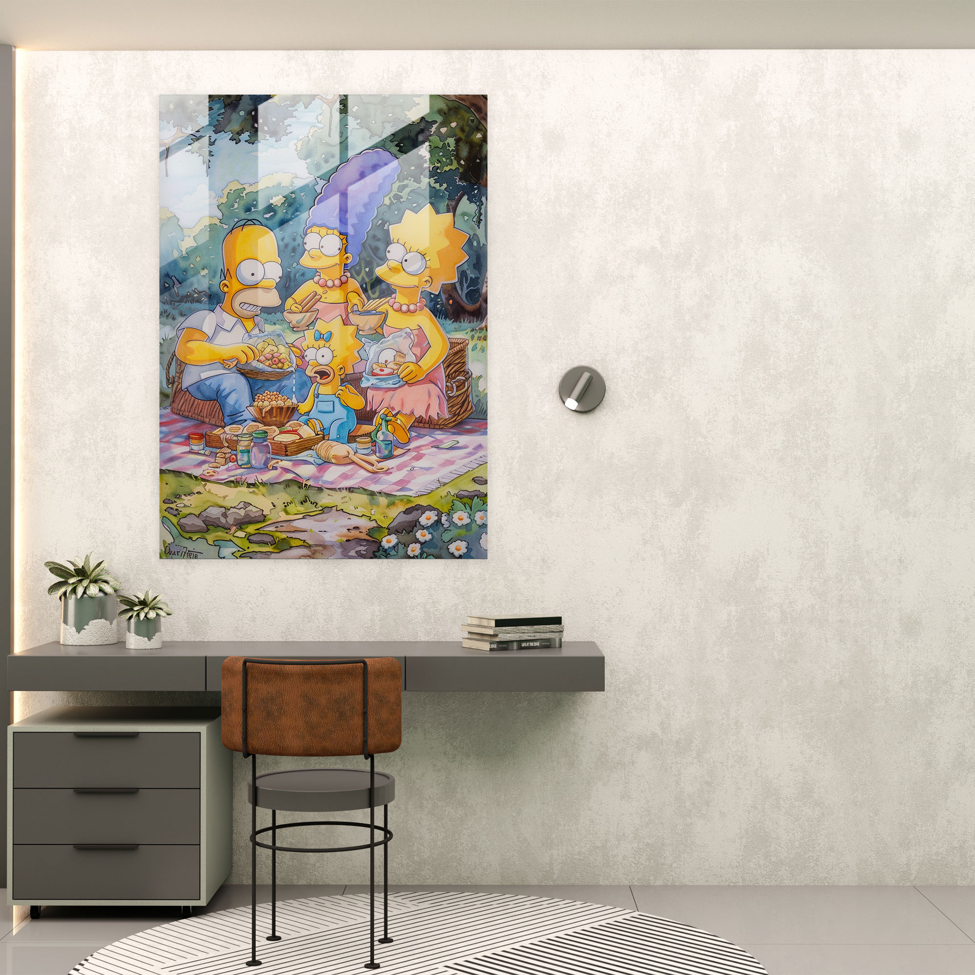 The Simpsons Glass Print: Family Picnic - The Simpsons, Vibrant Colors, Glass Wall Art, The Simpsons