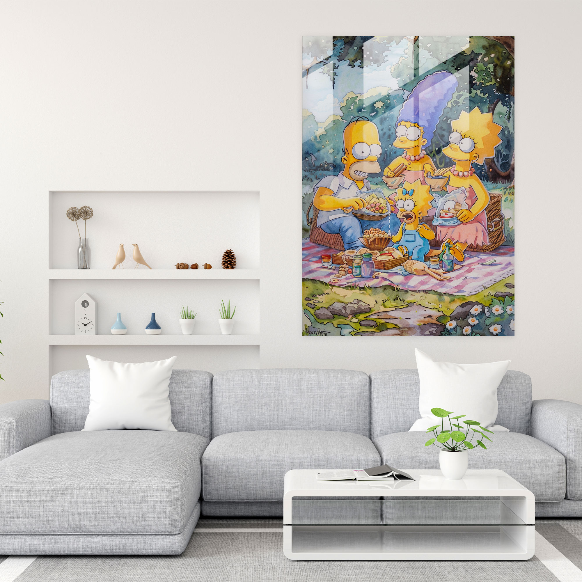The Simpsons Glass Print: Family Picnic - The Simpsons, Vibrant Colors, Glass Wall Art, The Simpsons