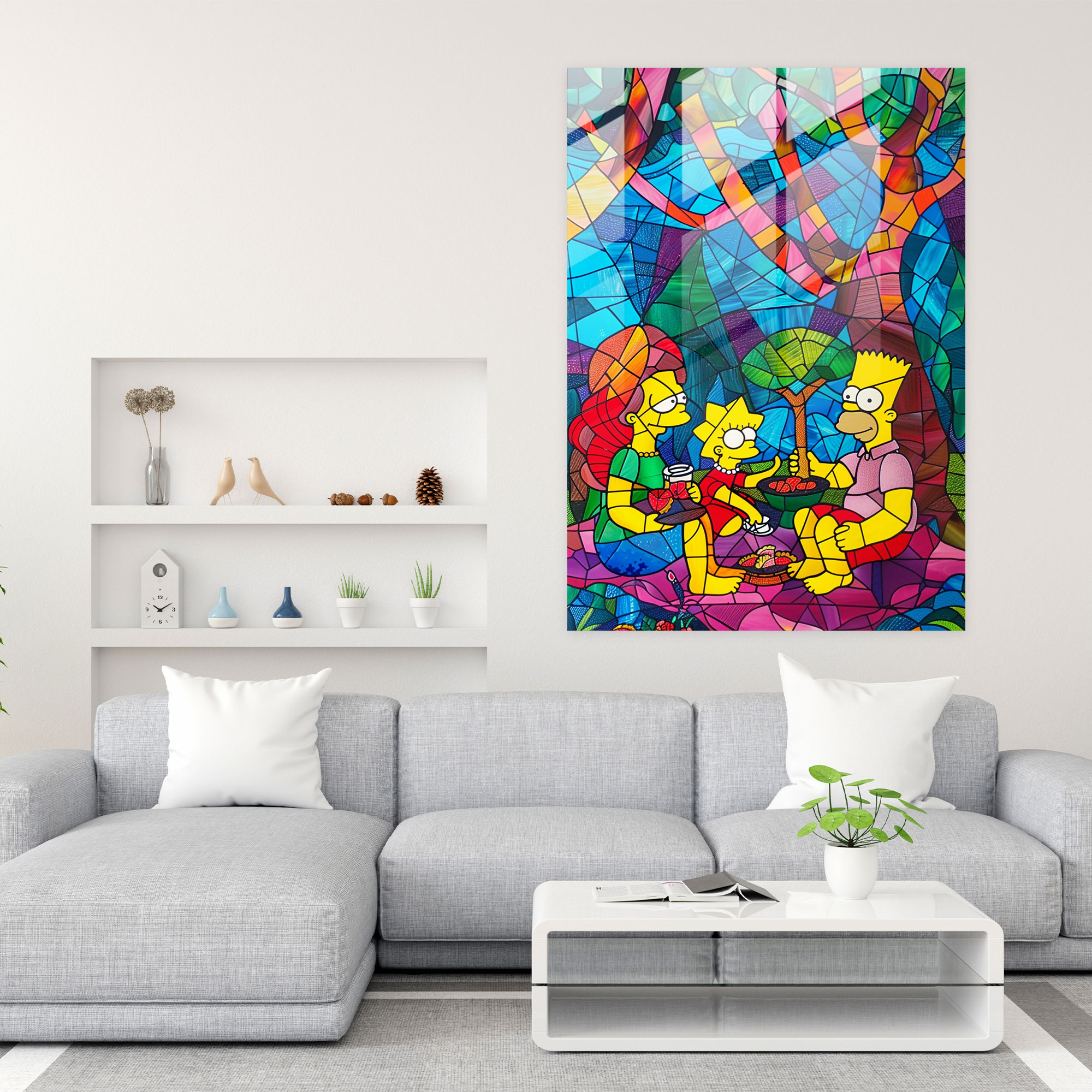 The Simpsons Glass Print - The Simpsons, Picnic, Glass Art, Family