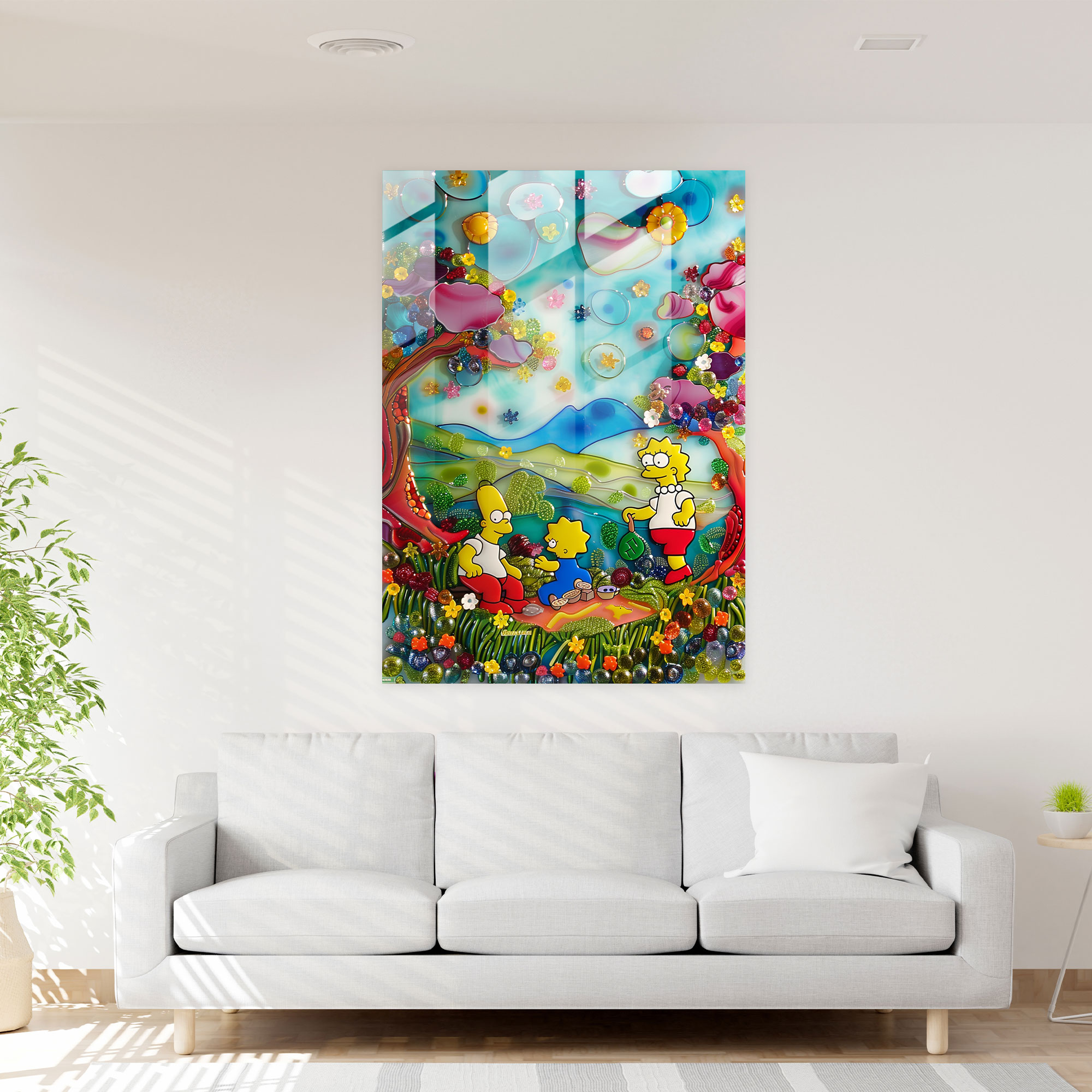 Abstract Glass Print: The Simpson Family Picnic - The Simpsons, Home Decoration, Picnic, Glass Wall Art