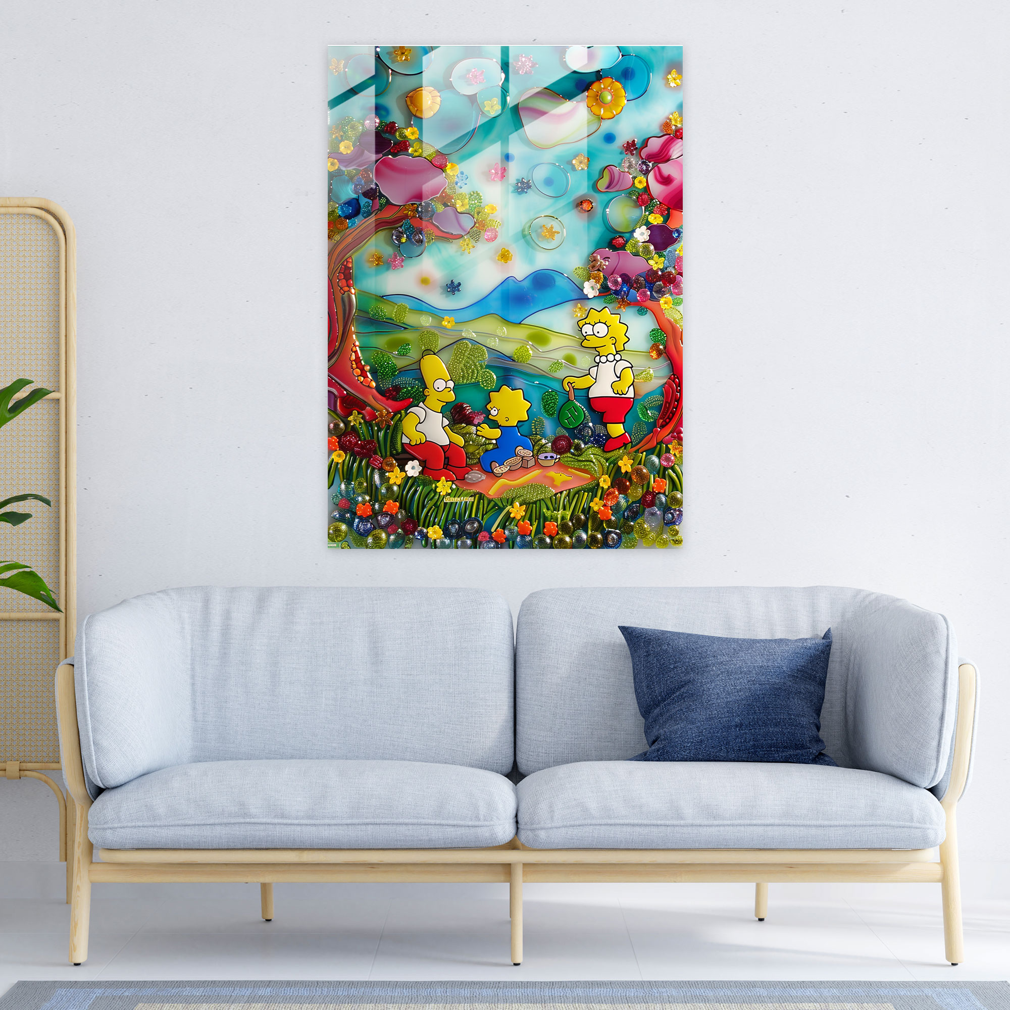 Abstract Glass Print: The Simpson Family Picnic - The Simpsons, Home Decoration, Picnic, Glass Wall Art