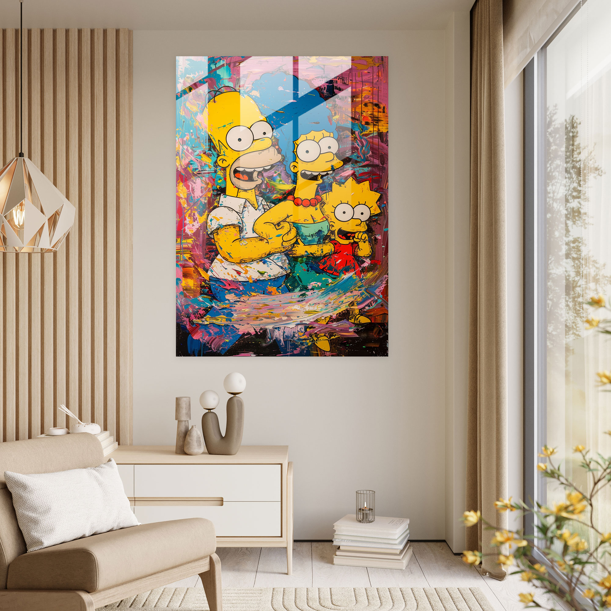 Glass Print - Abstract Colorful Simpson Family - The Simpsons, Home Decoration, Abstract Painting, Colorful