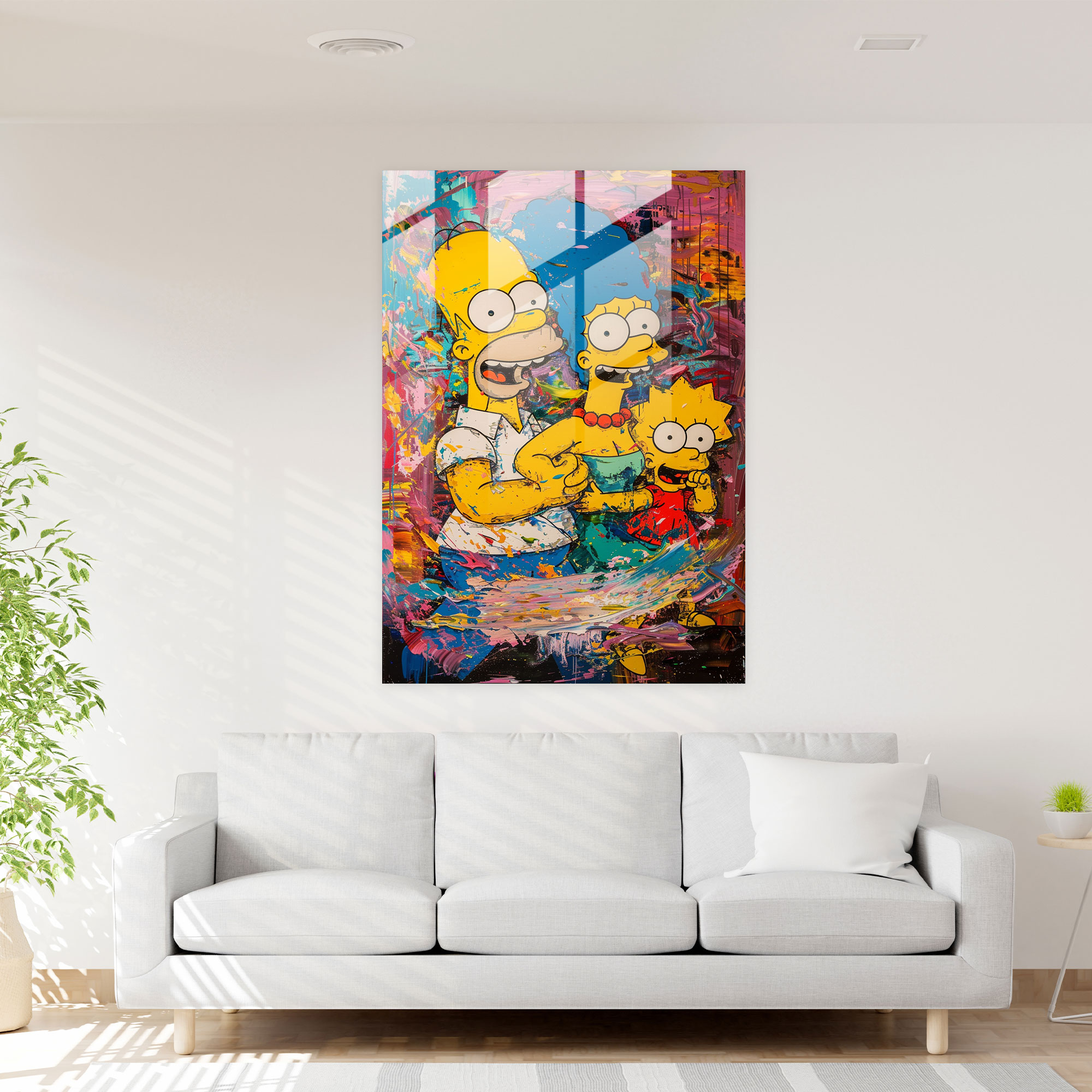 Glass Print - Abstract Colorful Simpson Family - The Simpsons, Home Decoration, Abstract Painting, Colorful